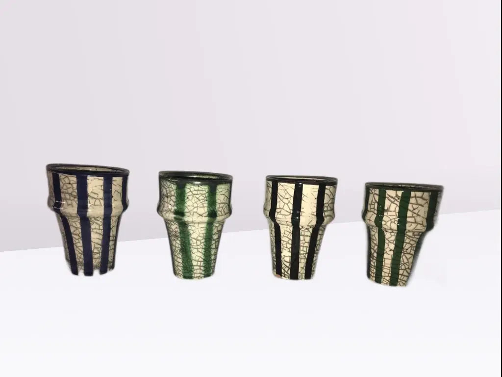 Biyadina Set of 2 Moroccan Colored Terracotta Glasses| Boho Hand Painted Cup Biyadina Store