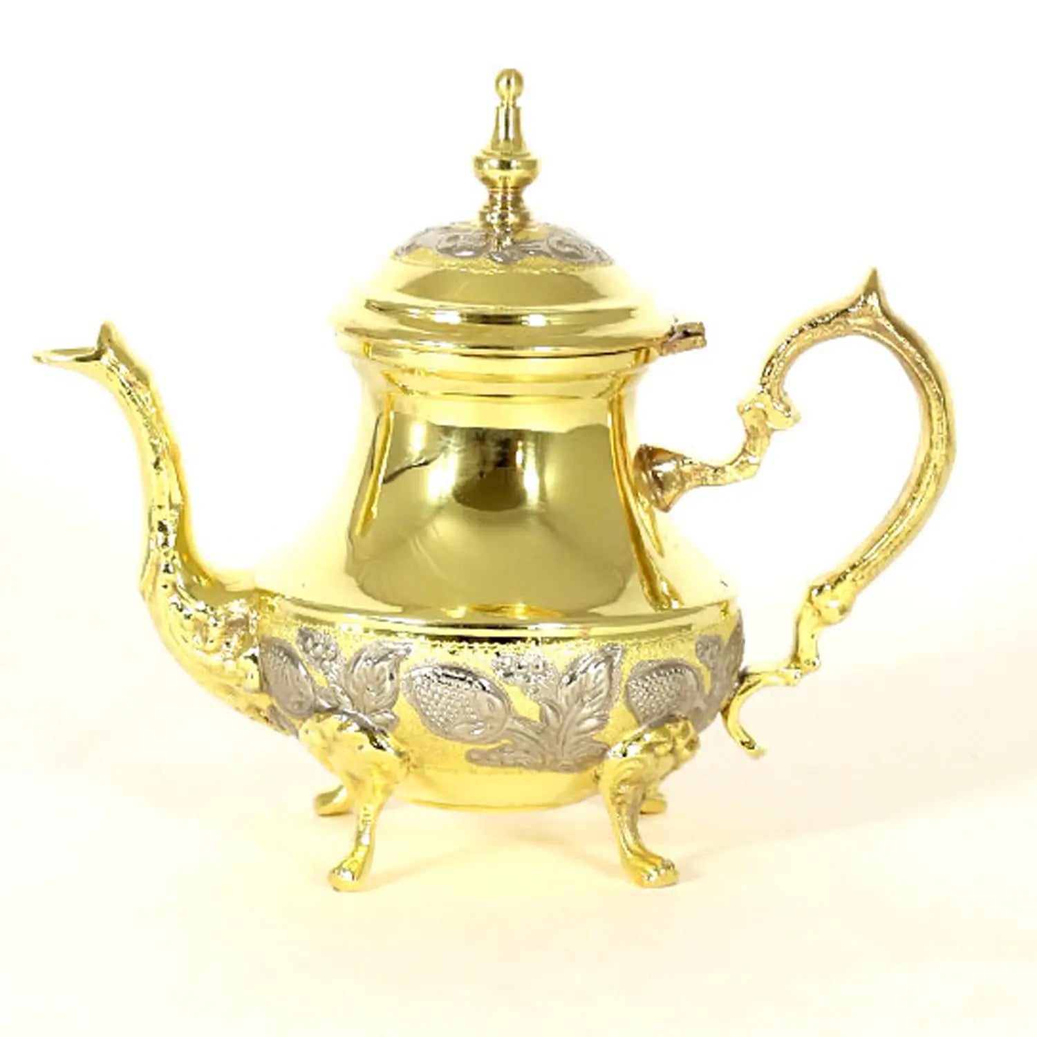 Biyadina Traditional Moroccan Teapot - Handcrafted Gold Copper - Theiere Dore N°22 - 24 X 24 X 15 - BiyadinaStore - Piriform Shape with Engravings Biyadina Store