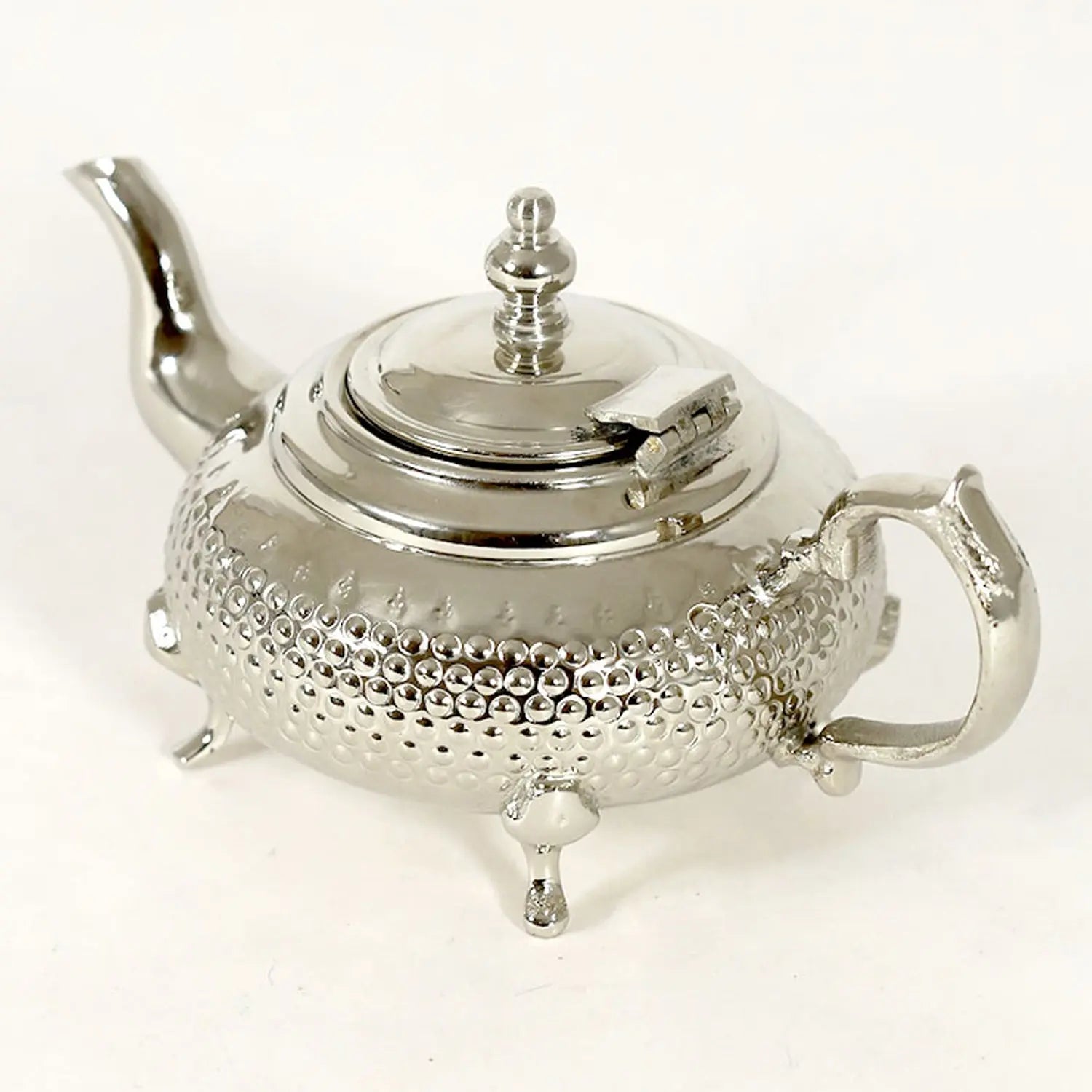 Biyadina Traditional Moroccan Teapot - Handcrafted Silver Copper - Theiere Fakroune - 18.5 X 9.5 X 10 - Dotted Piriform Shape with Engravings Biyadina Store