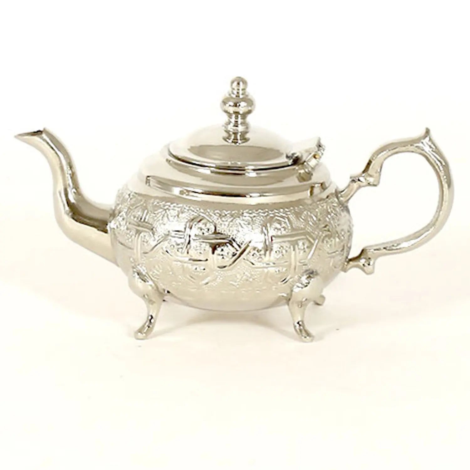 Biyadina Traditional Moroccan Teapot - Handcrafted Silver Copper - Theiere Fakroune - 18.5 X 9.5 X 10 - Dotted Piriform Shape with Engravings Biyadina Store