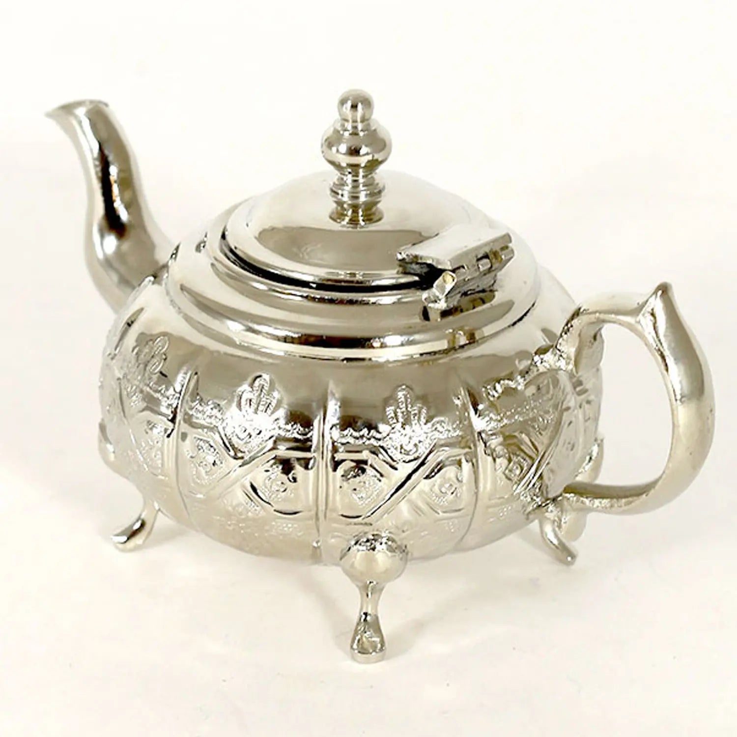 Biyadina Traditional Moroccan Teapot - Handcrafted Silver Copper - Theiere Fakroune - 18.5 X 9.5 X 10 - Round - Piriform Shape with Engravings Biyadina Store