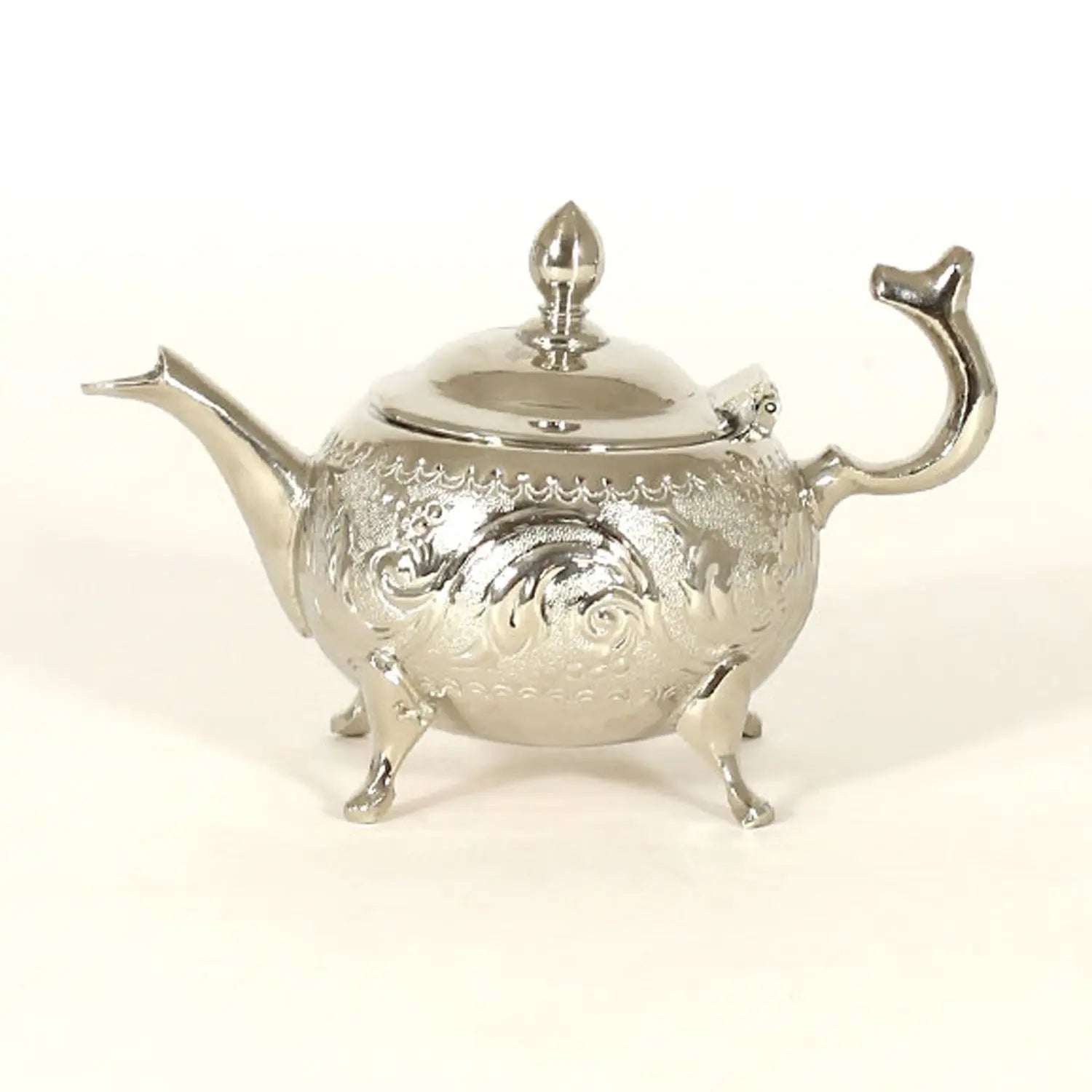 Biyadina Traditional Moroccan Teapot - Handcrafted Silver Copper - Theiere Mm Rotterdam N°16 - 18.5 X 11 X 11 - BiyadinaStore - Piriform Shape with Engravings Biyadina Store