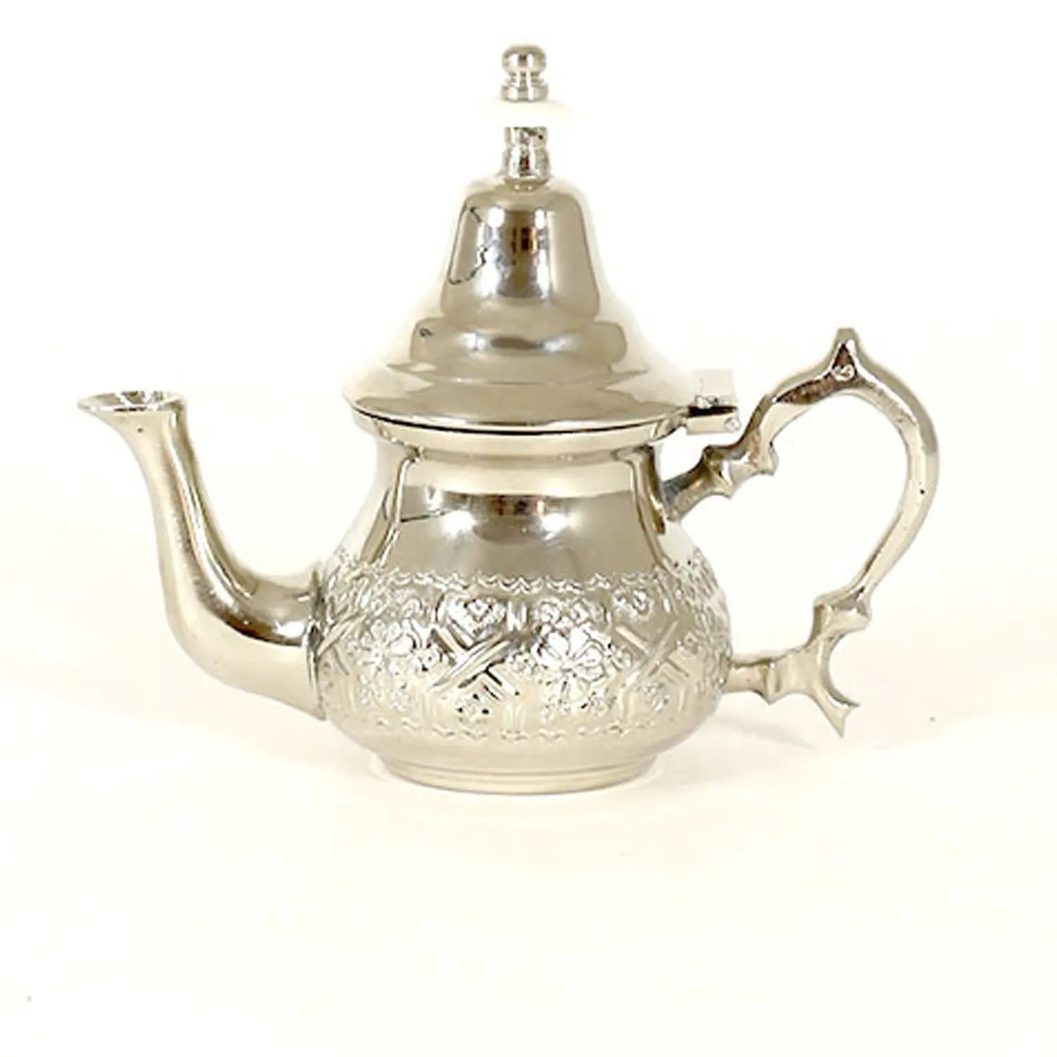 Biyadina Traditional Moroccan Teapot - Handcrafted Silver Copper - Theiere N°14 - 17 X 14.5 X 8.5 - Round Piriform Shape with Engravings Biyadina Store