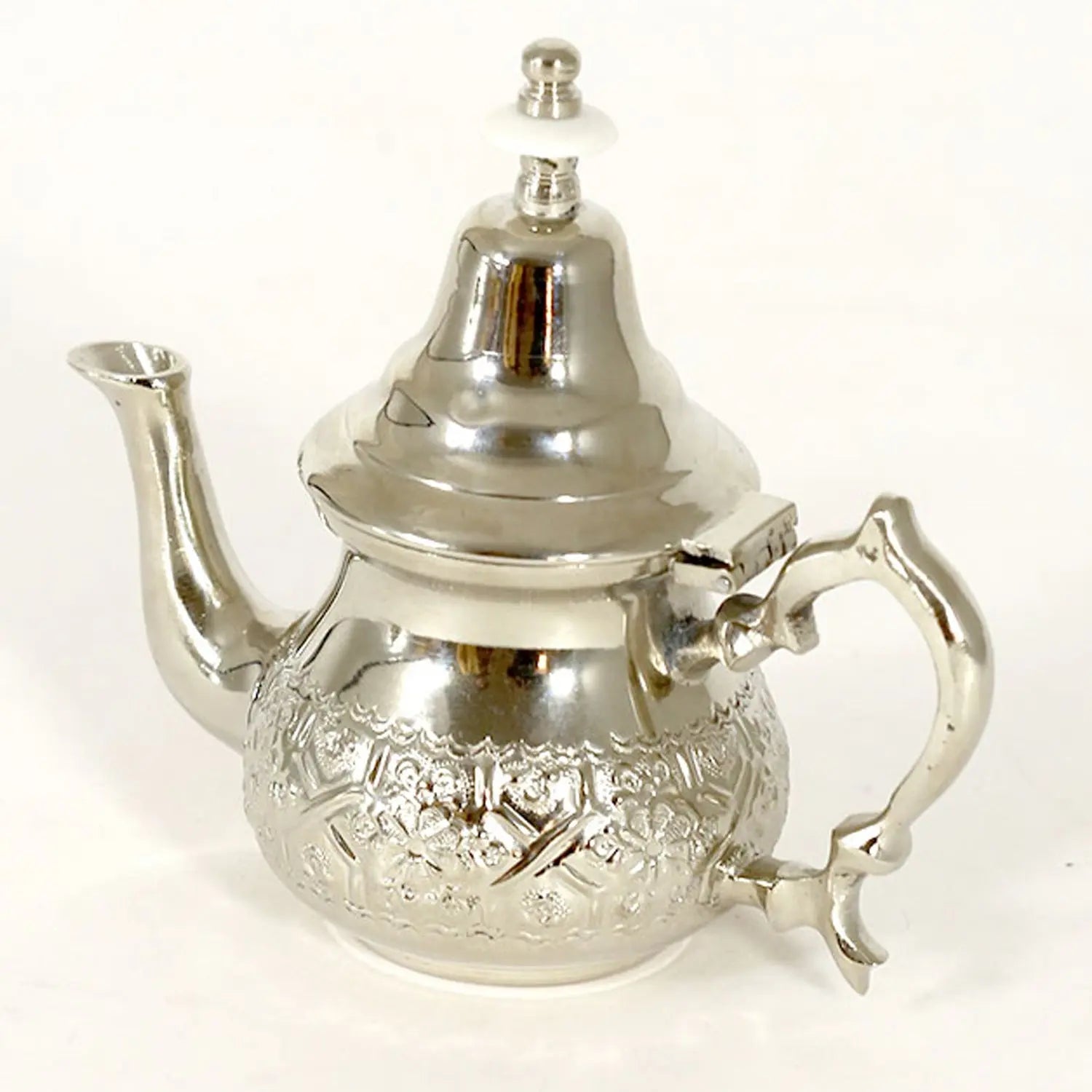 Biyadina Traditional Moroccan Teapot - Handcrafted Silver Copper - Theiere N°14 - 17 X 14.5 X 8.5 - Round Piriform Shape with Engravings Biyadina Store