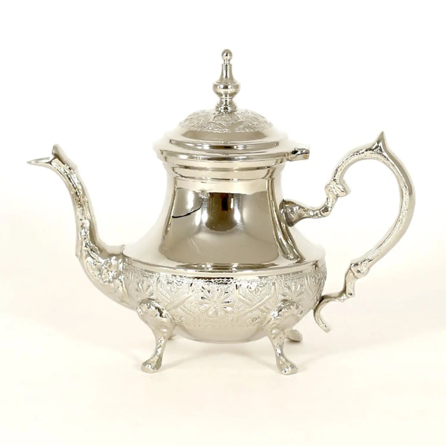 Biyadina Traditional Moroccan Teapot - Handcrafted Silver Copper - Theiere N°16 - 18.5 X 16.5 X 10 - BiyadinaStore - Piriform Shape with Engravings Biyadina Store