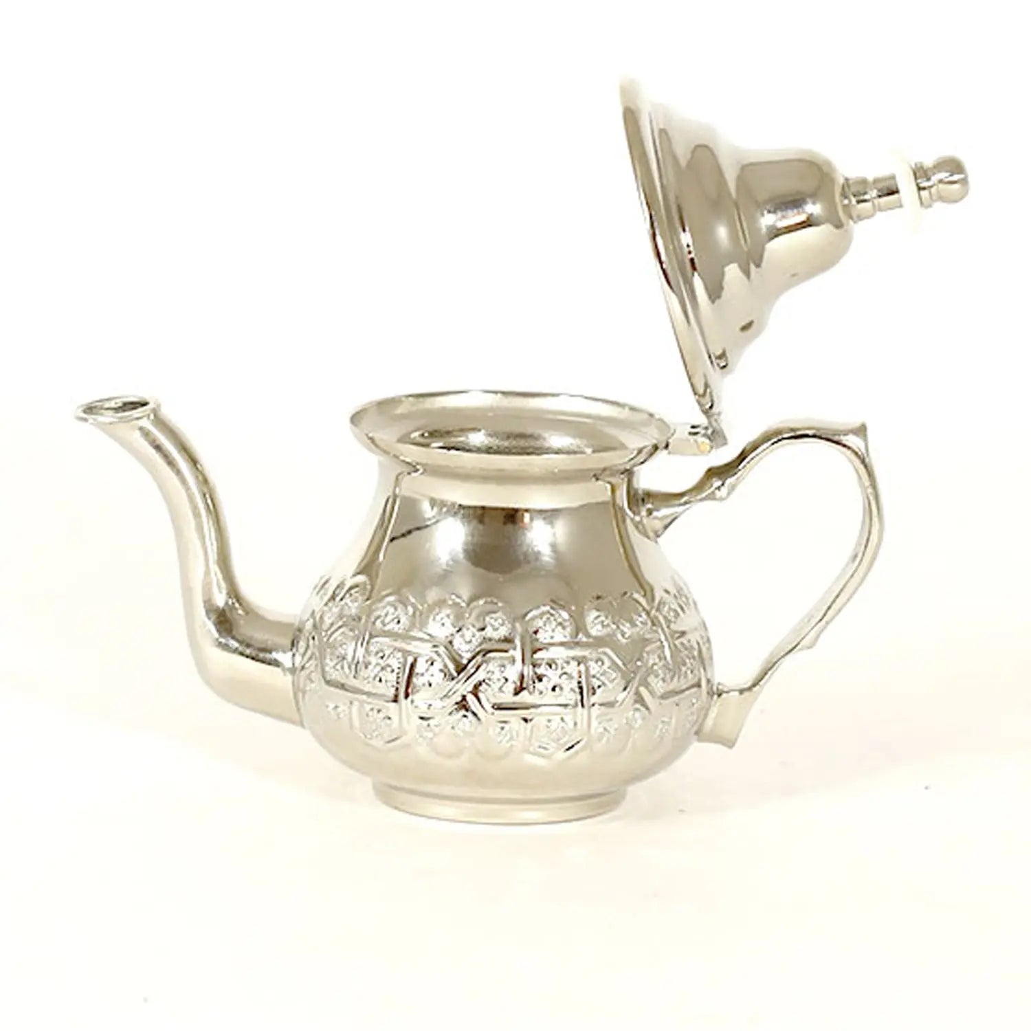 Biyadina Traditional Moroccan Teapot - Handcrafted Silver Copper - Theiere N°16 - 18.5 X 16.5 X 10 - Ideal for Mint Tea & Herbal Infusions - Biyadina Store Biyadina Store