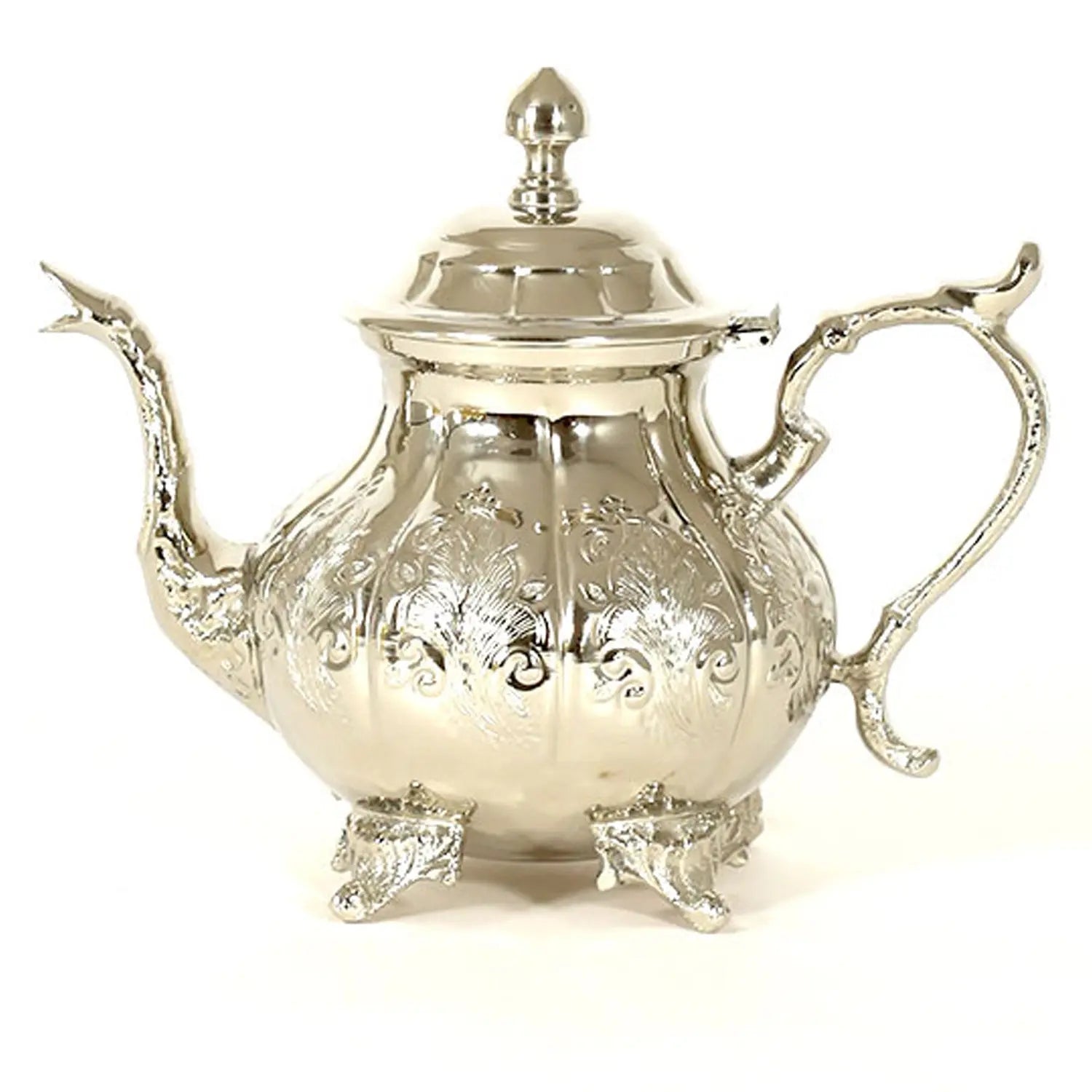 Biyadina Traditional Moroccan Teapot - Handcrafted Silver Copper - Theiere N°22 - 28 X 20 X 15 - BiyadinaStore - Piriform Shape with Engravings Biyadina Store