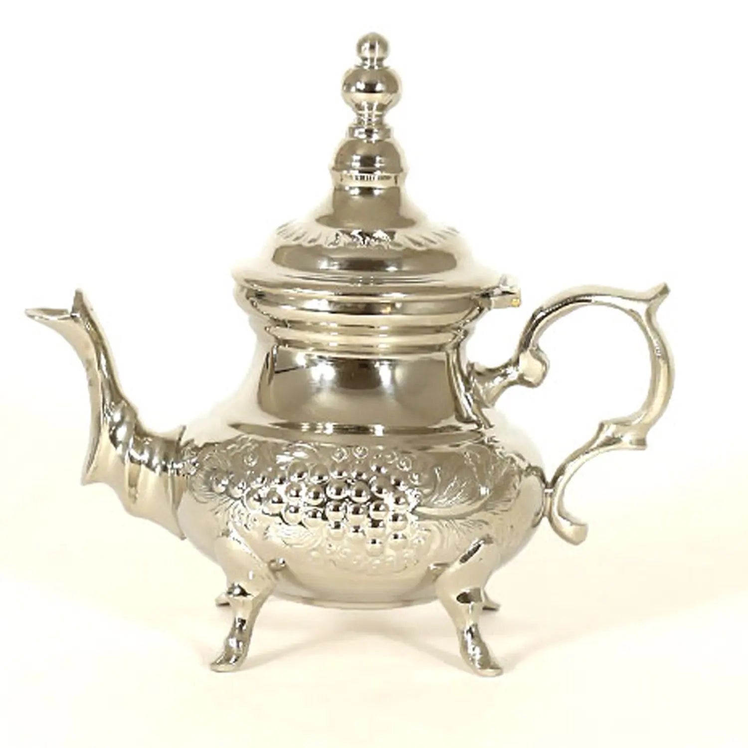 Biyadina Traditional Moroccan Teapot - Handcrafted Silver Copper - Theiere Taous N°18 - 25 X 18 X 15 - BiyadinaStore - Piriform Shape with Engravings Biyadina Store