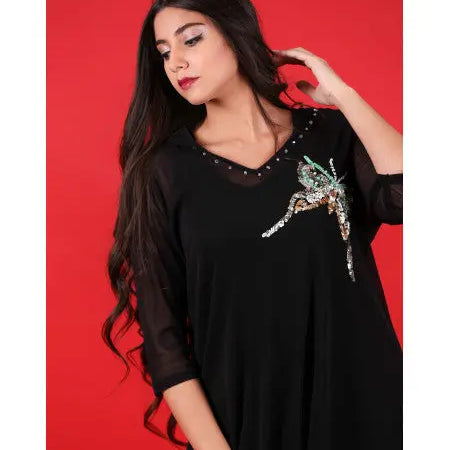 Biyadina Two-piece black djellaba with pearls Biyadina Store