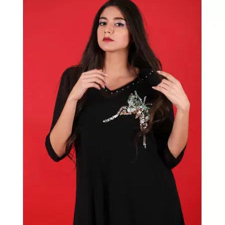 Biyadina Two-piece black djellaba with pearls Biyadina Store