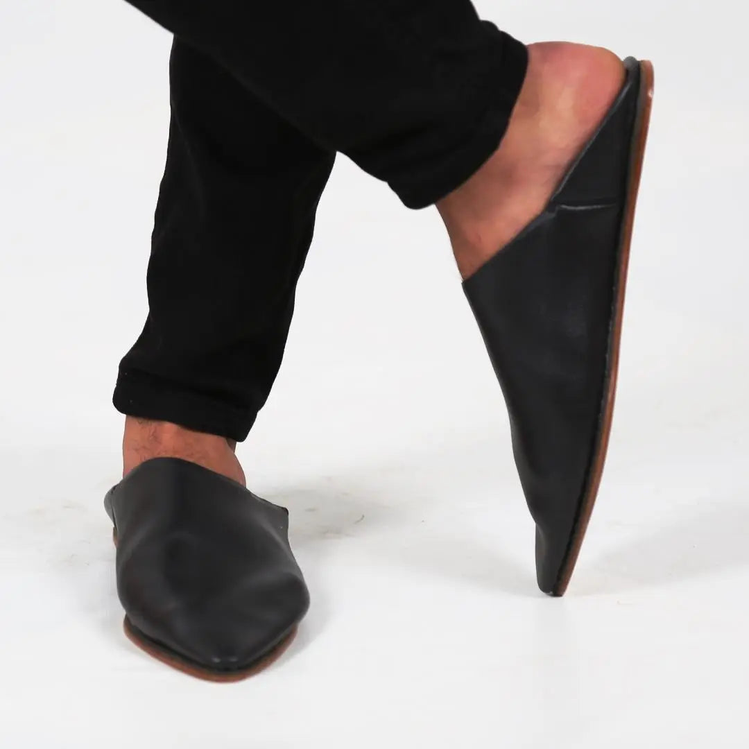 Biyadina Unisex Handmade Black Leather Slippers Biyadina Store