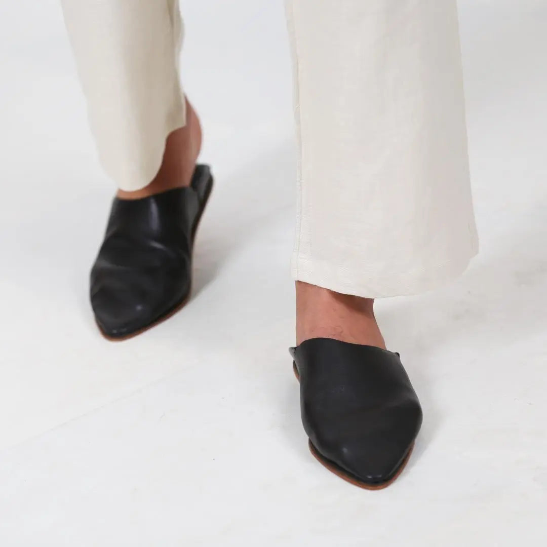 Biyadina Unisex Handmade Black Leather Slippers Biyadina Store