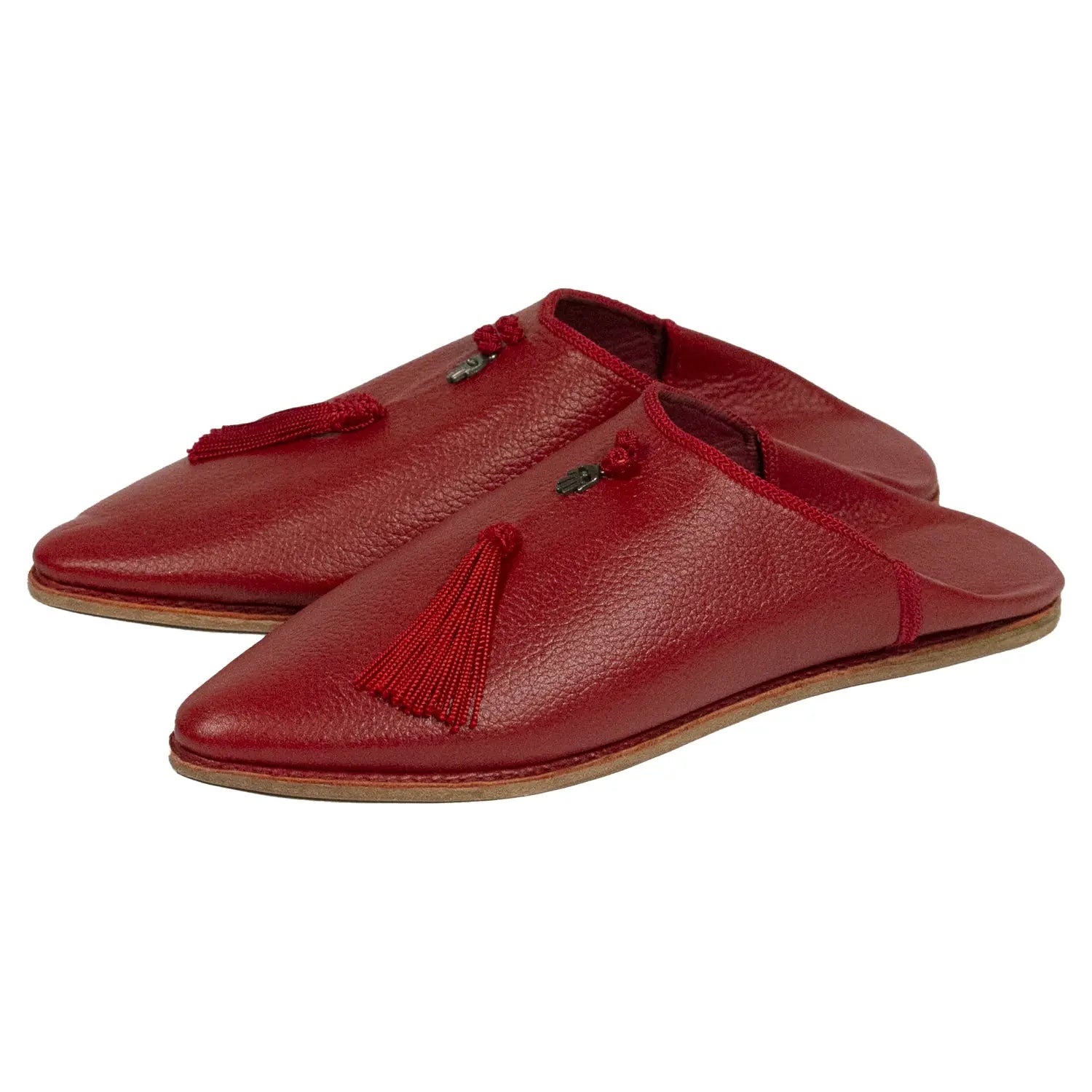 Biyadina Women's Cuir Deco Chochia Red Moroccan Babouches Leather Slippers Biyadina Store