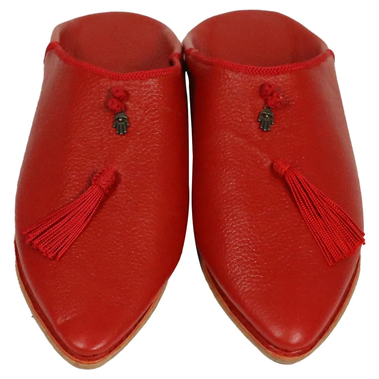 Biyadina Women's Cuir Deco Chochia Red Moroccan Babouches Leather Slippers Biyadina Store
