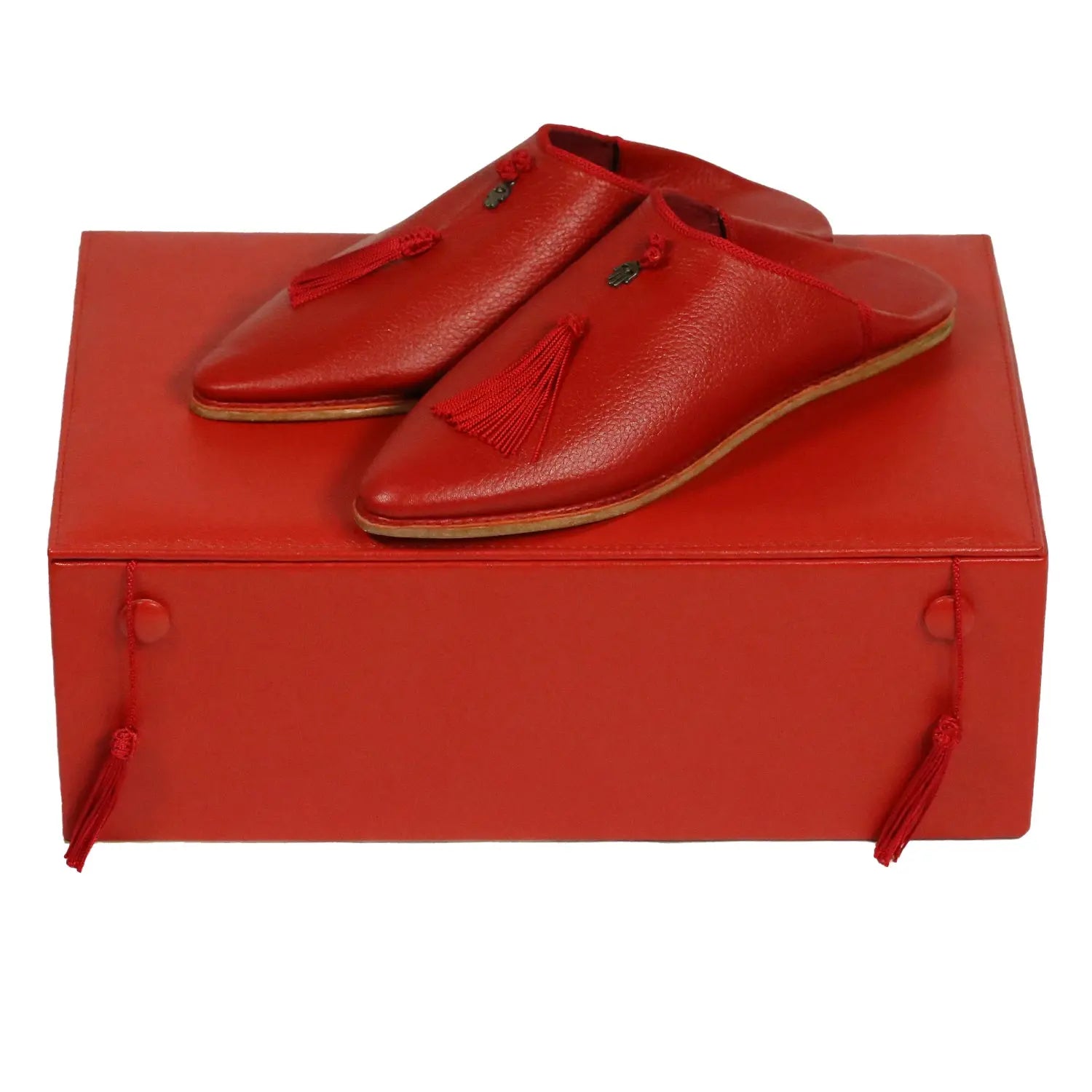 Biyadina Women's Cuir Deco Chochia Red Moroccan Babouches Leather Slippers Biyadina Store