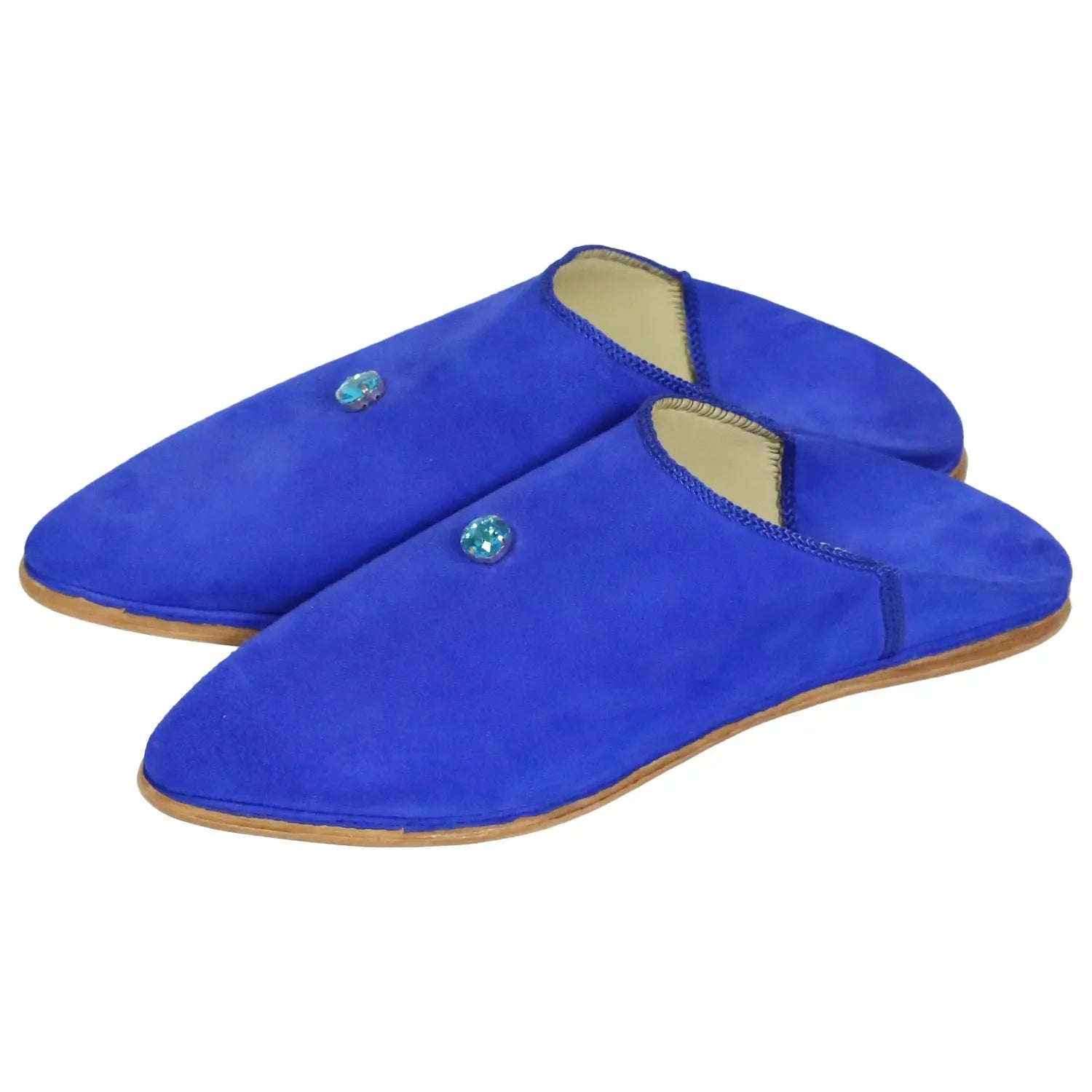 Biyadina Women's Daim Perles Blue Moroccan Babouches Leather Slippers Biyadina Store