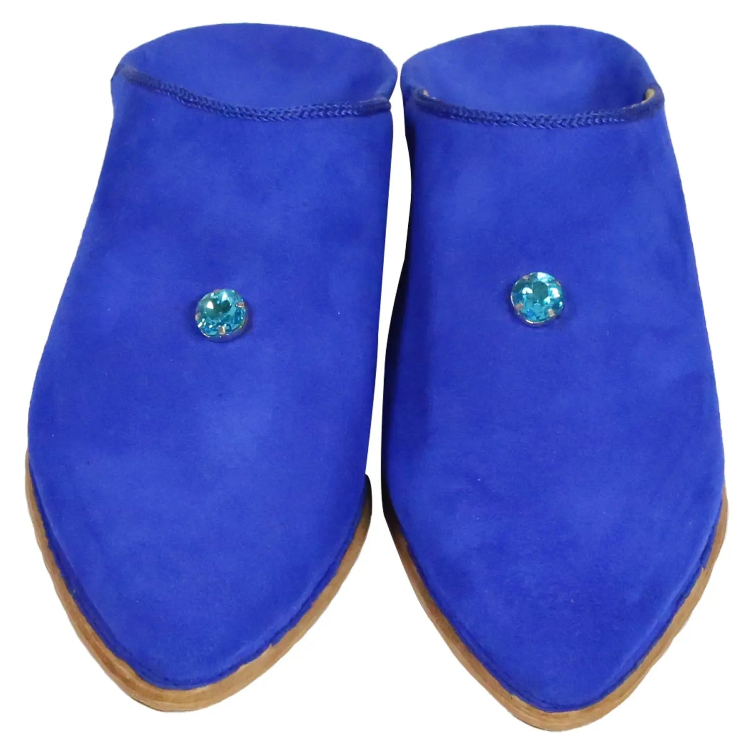 Biyadina Women's Daim Perles Blue Moroccan Babouches Leather Slippers Biyadina Store