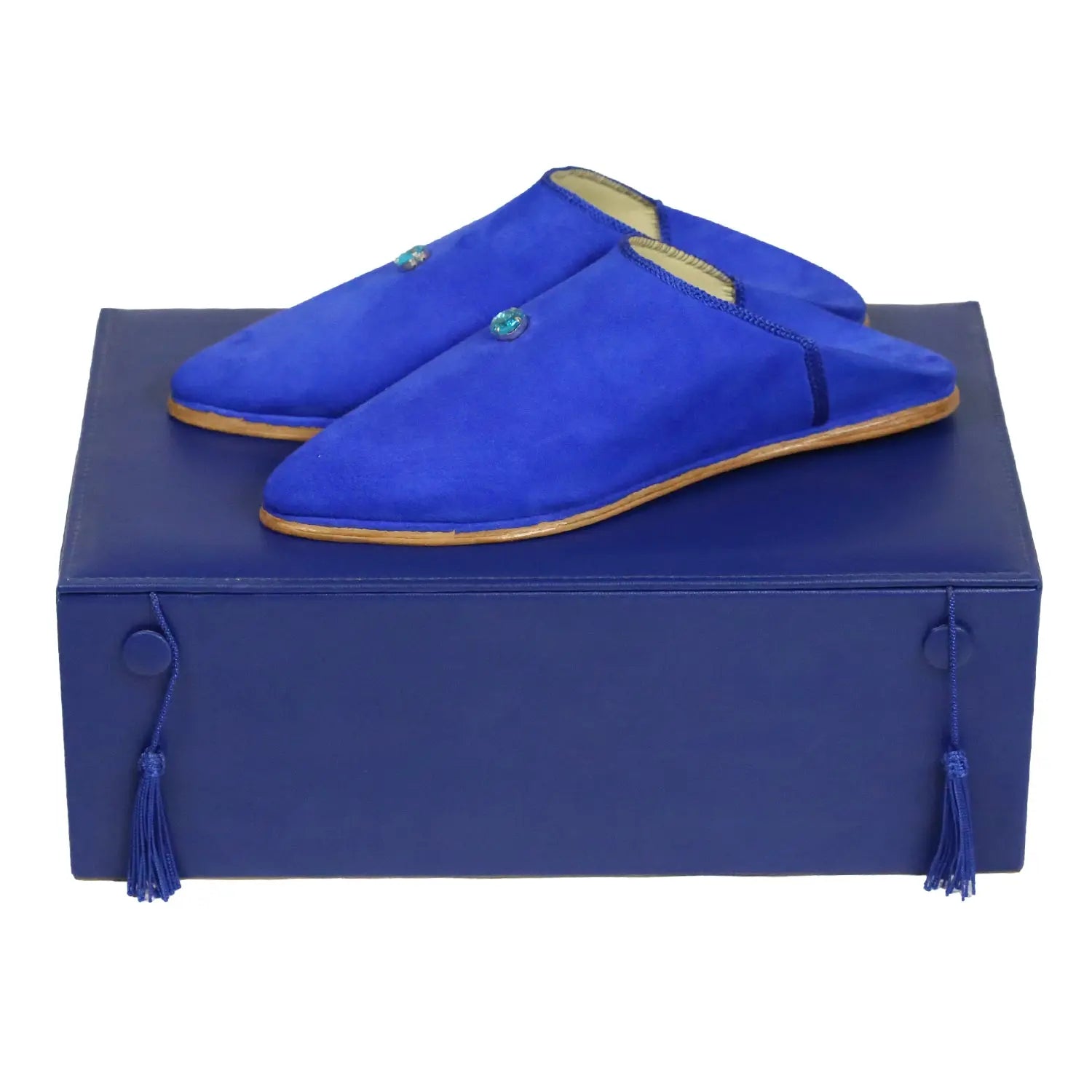 Biyadina Women's Daim Perles Blue Moroccan Babouches Leather Slippers Biyadina Store