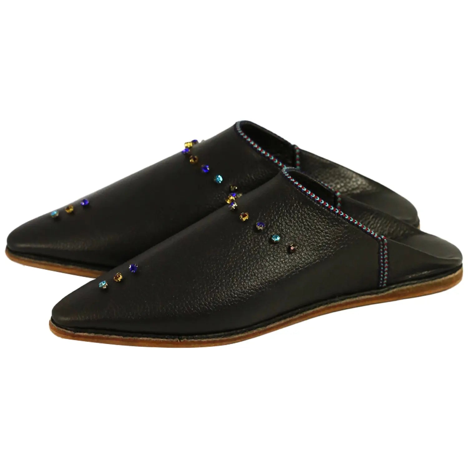 Biyadina Women's Deco Chochia Black Moroccan Babouches Leather Slippers Biyadina Store