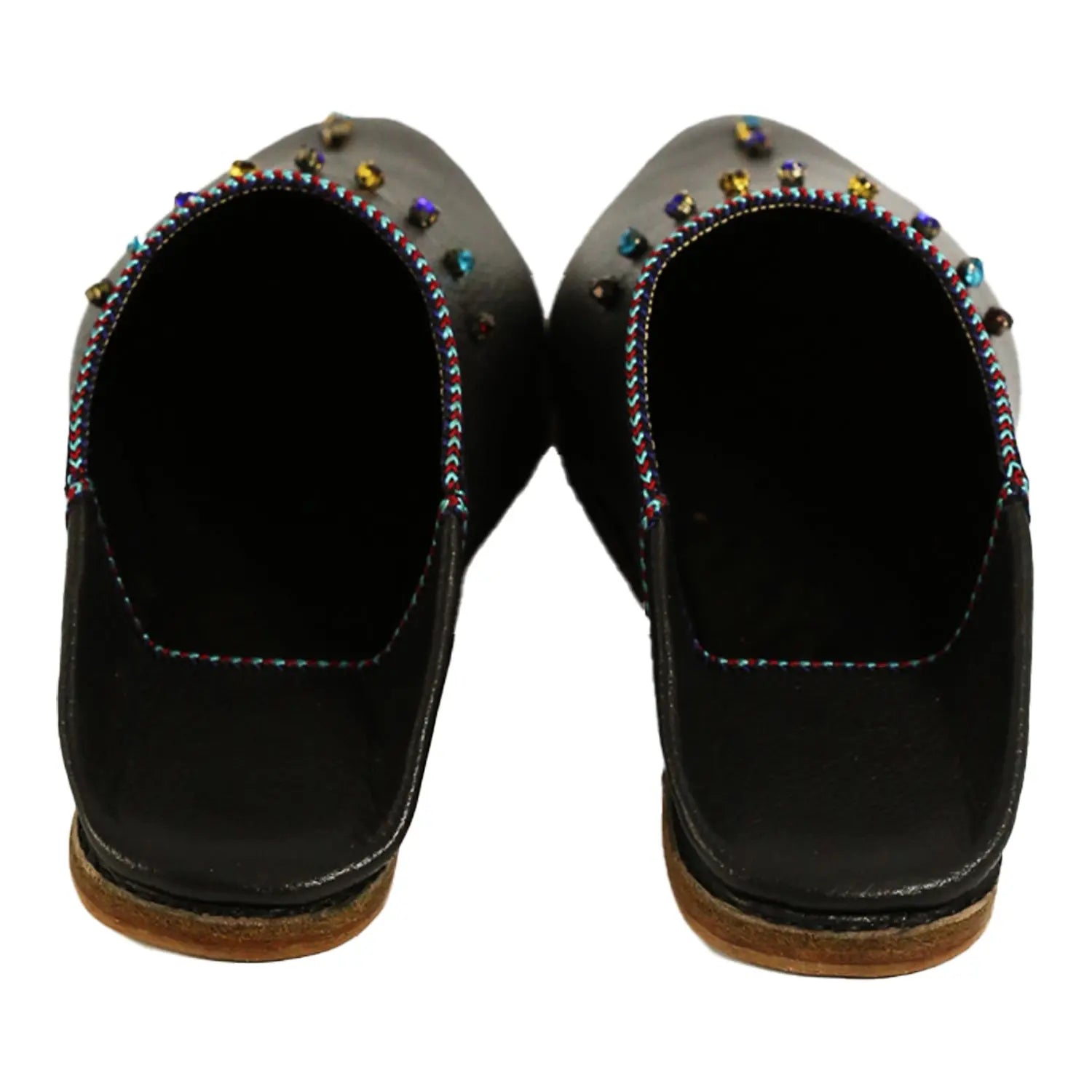 Biyadina Women's Deco Chochia Black Moroccan Babouches Leather Slippers Biyadina Store