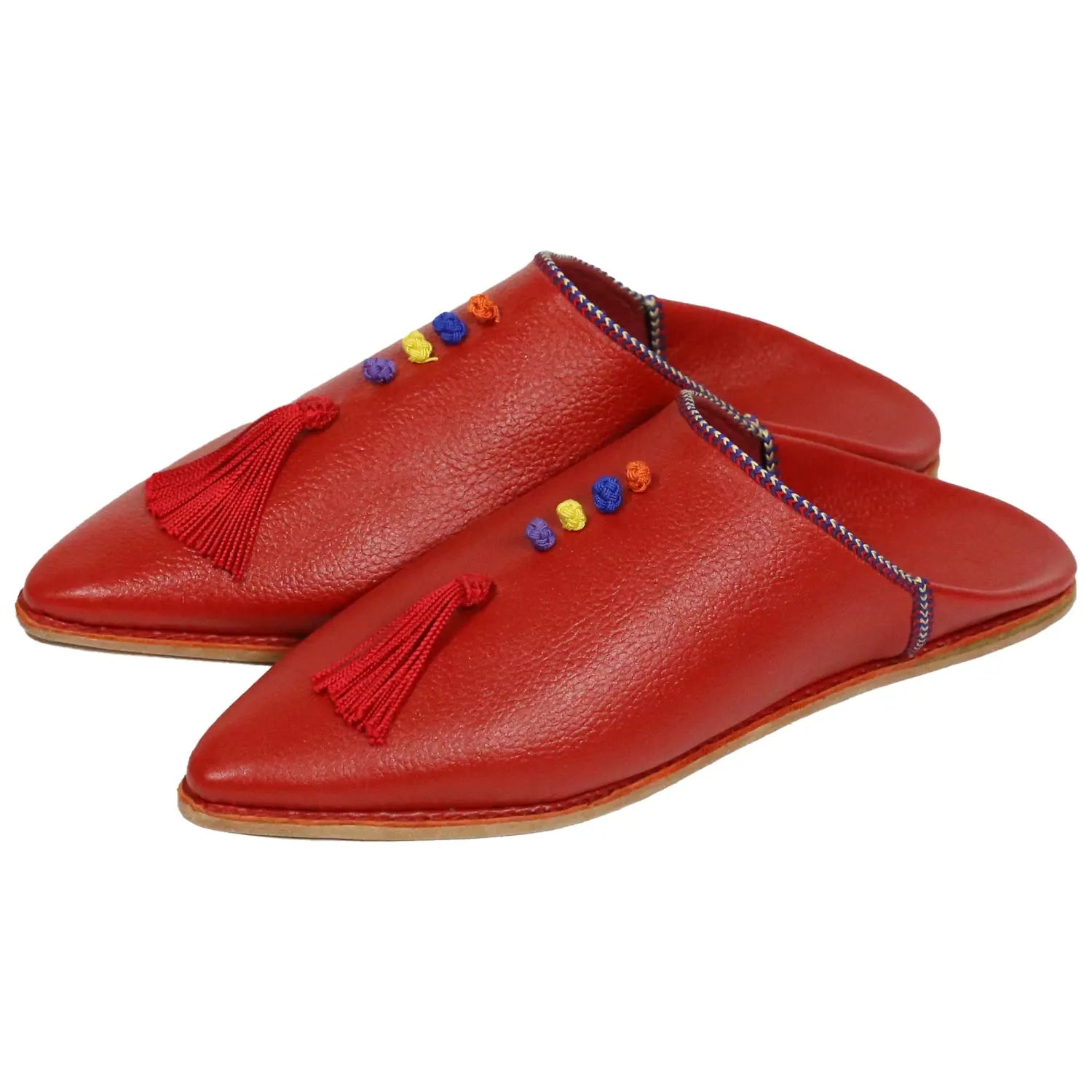 Biyadina Women's Deco Chochia Red Moroccan Babouches Leather Slippers Biyadina Store