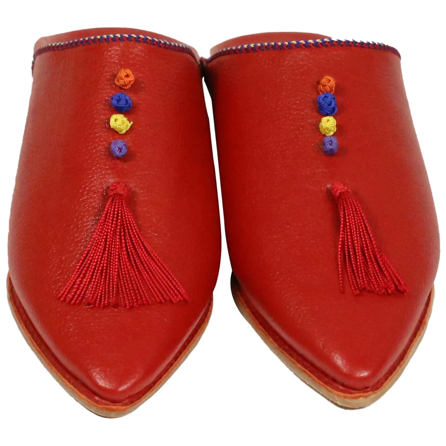 Biyadina Women's Deco Chochia Red Moroccan Babouches Leather Slippers Biyadina Store