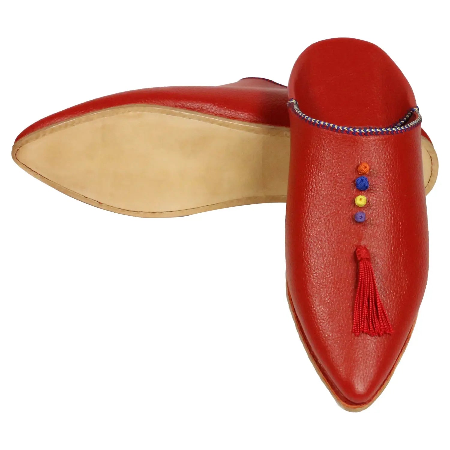 Biyadina Women's Deco Chochia Red Moroccan Babouches Leather Slippers Biyadina Store