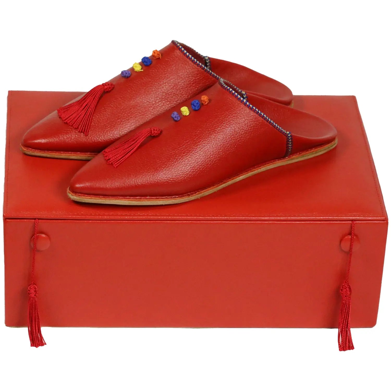 Biyadina Women's Deco Chochia Red Moroccan Babouches Leather Slippers Biyadina Store