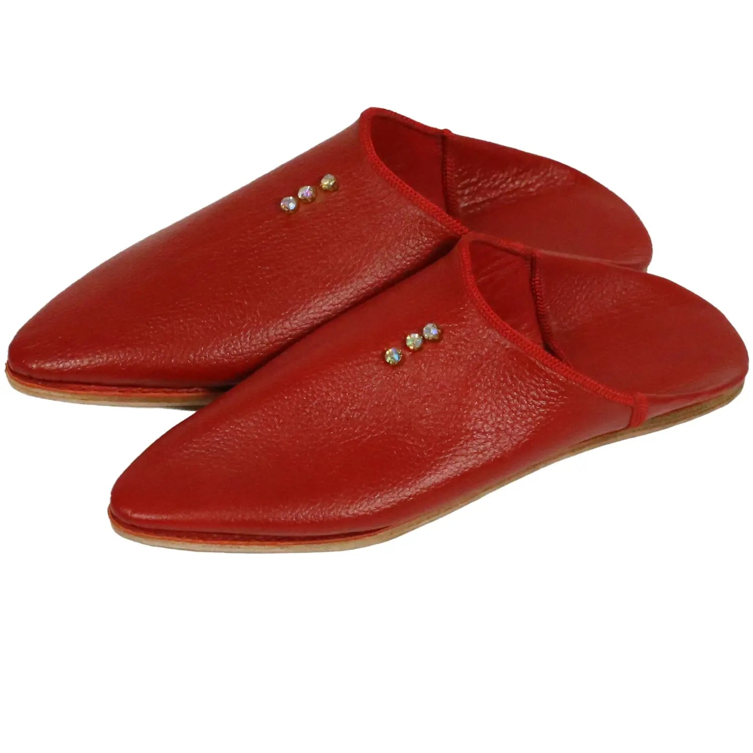 Biyadina Women's Deco Pearls Red Moroccan Babouches Leather Slippers Biyadina Store