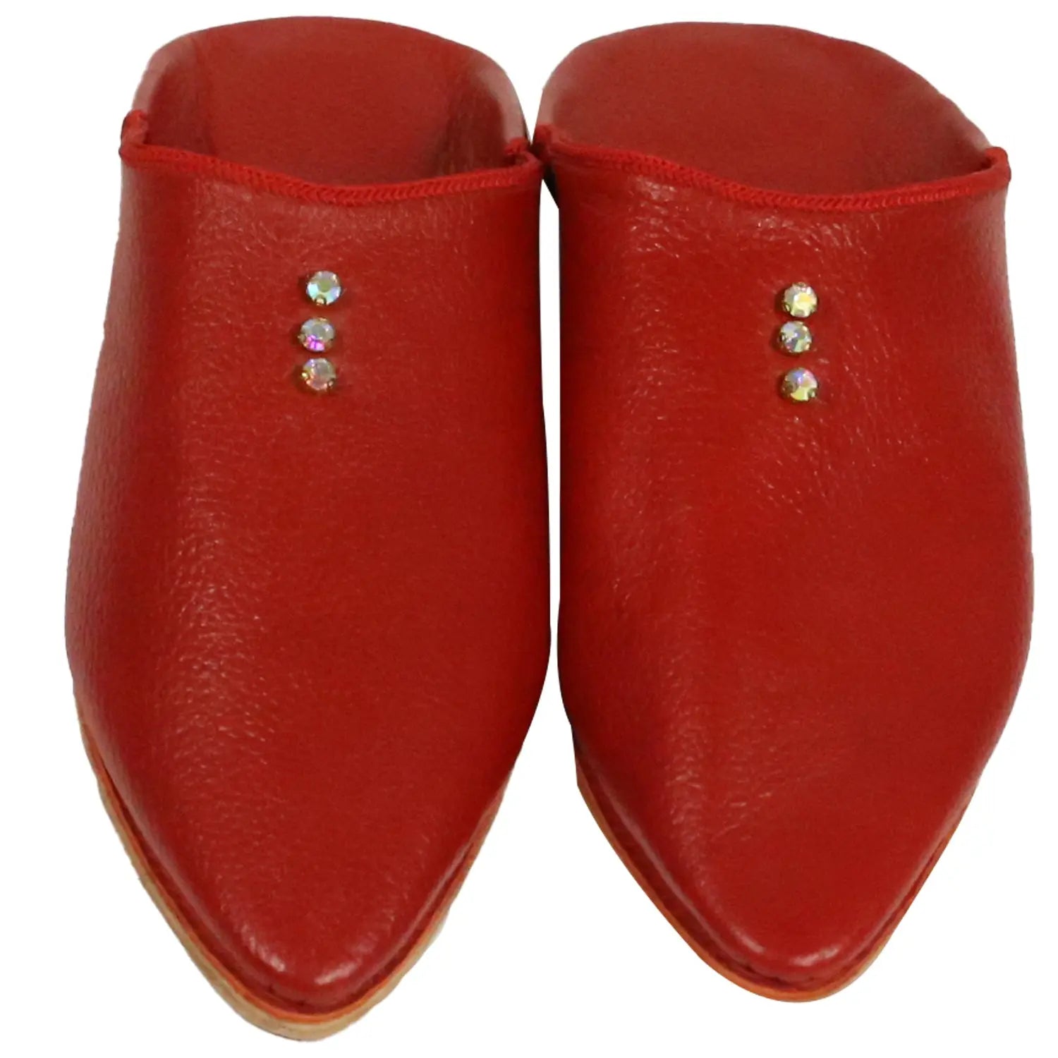 Biyadina Women's Deco Pearls Red Moroccan Babouches Leather Slippers Biyadina Store