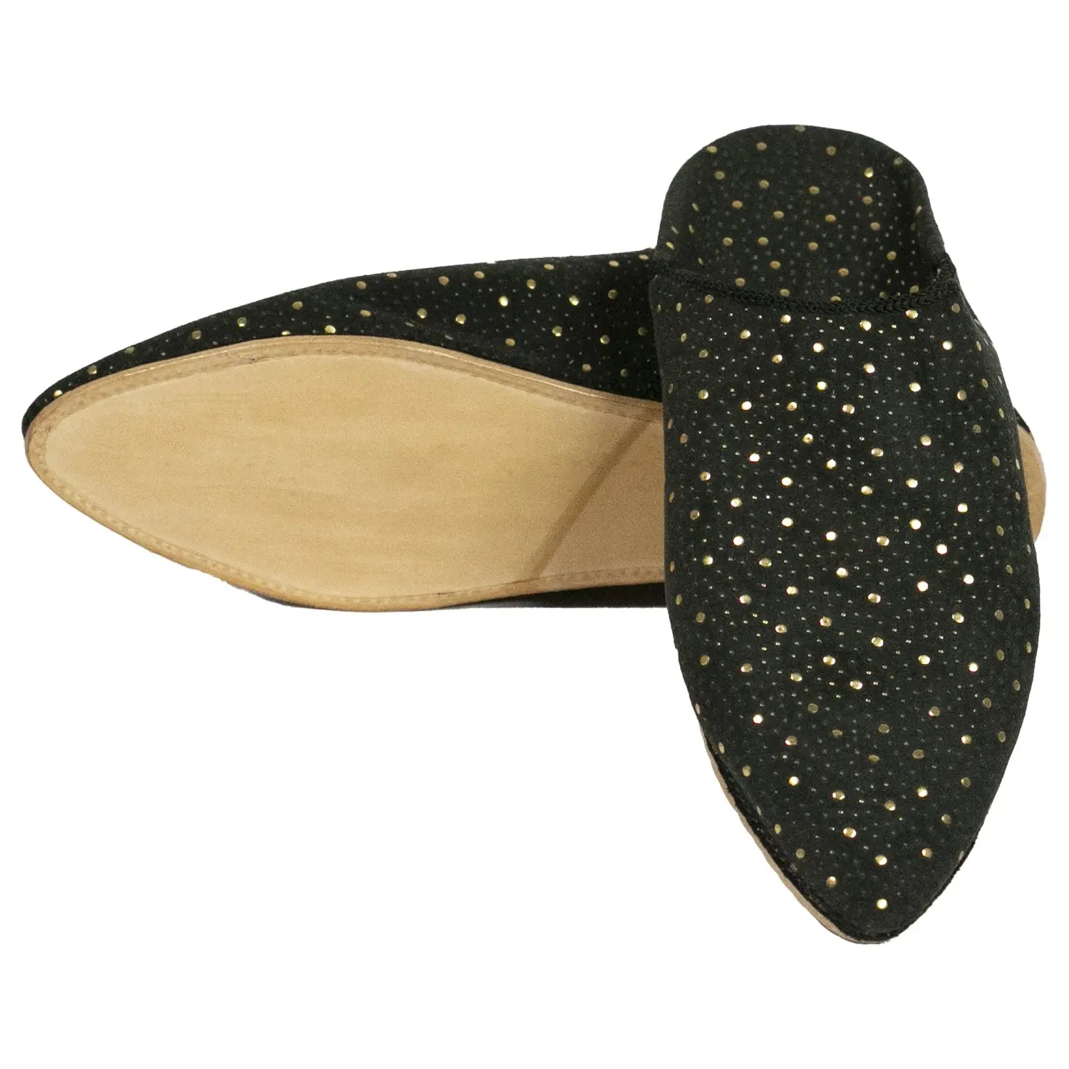 Biyadina Women's Fabric Black Moroccan Babouches Leather Slippers Biyadina Store