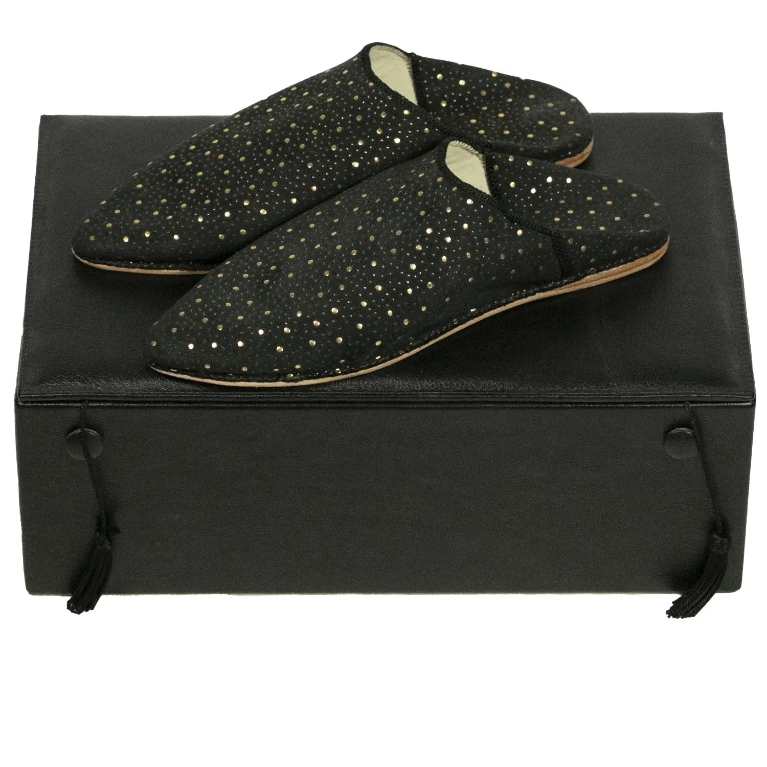 Biyadina Women's Fabric Black Moroccan Babouches Leather Slippers Biyadina Store