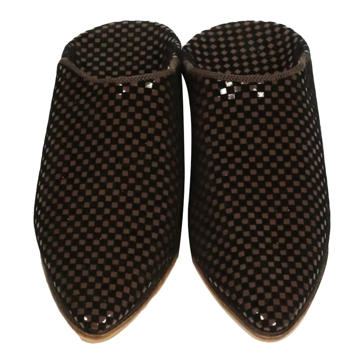 Biyadina Women's Fabric Brown Moroccan Babouches Leather Slippers Biyadina Store