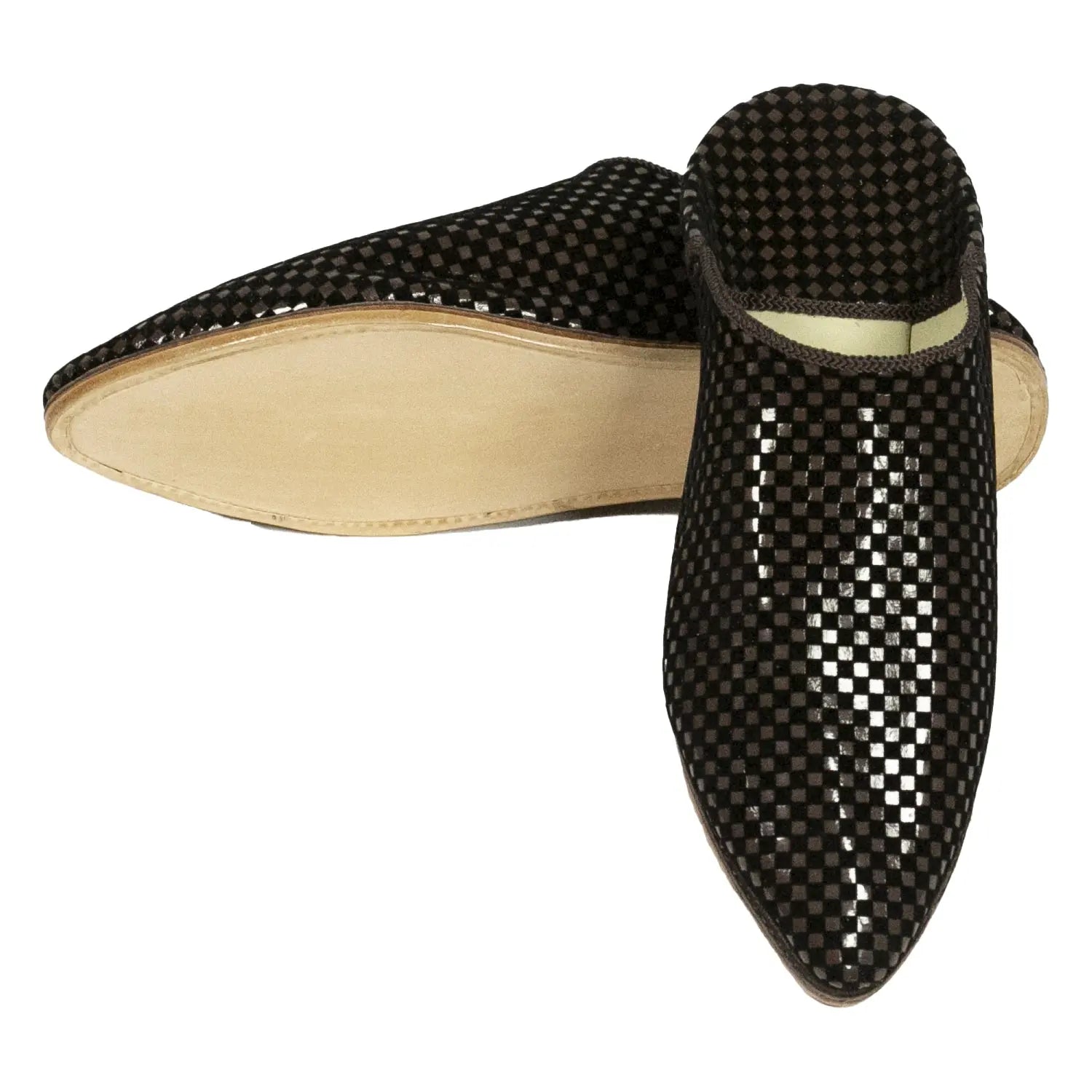 Biyadina Women's Fabric Brown Moroccan Babouches Leather Slippers Biyadina Store