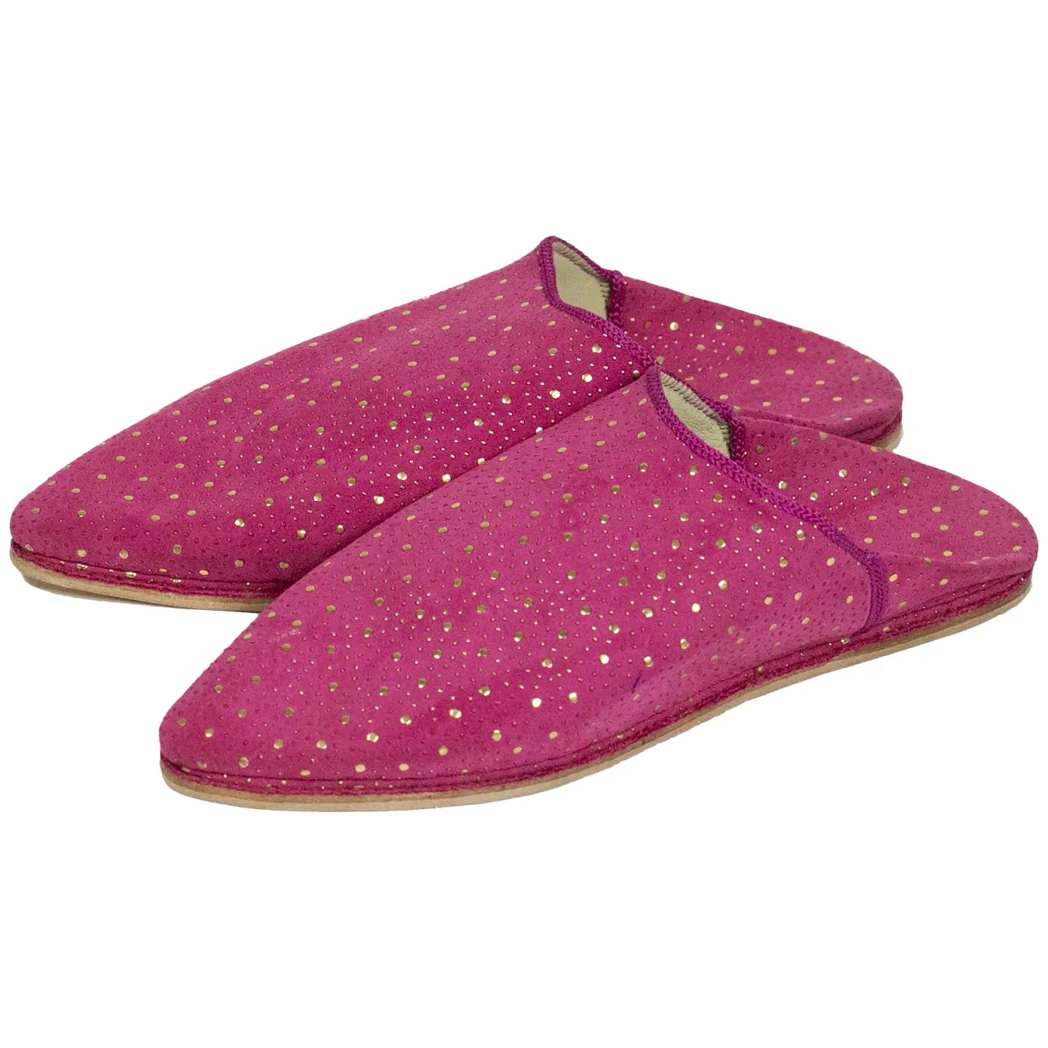 Biyadina Women's Fabric Pink Moroccan Babouches Leather Slippers Biyadina Store