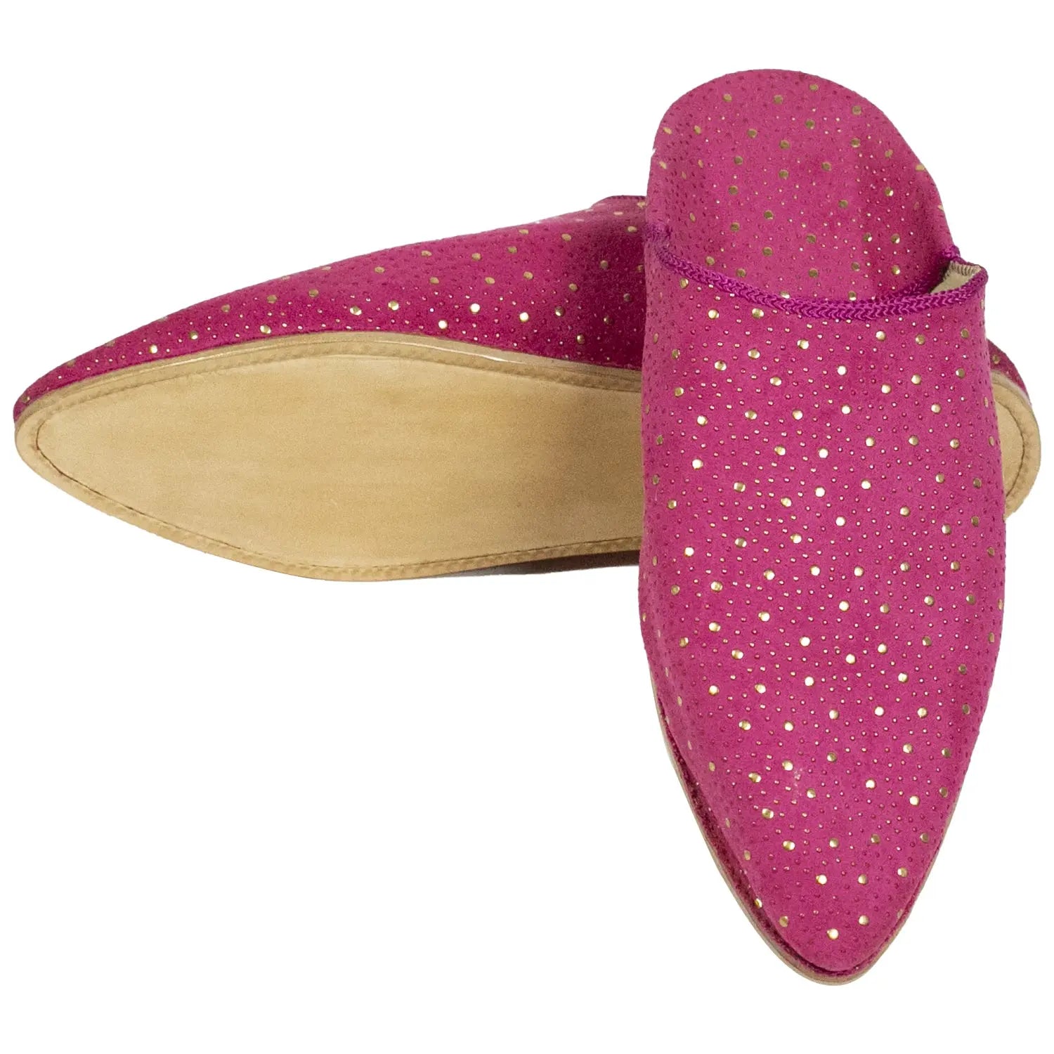 Biyadina Women's Fabric Pink Moroccan Babouches Leather Slippers Biyadina Store