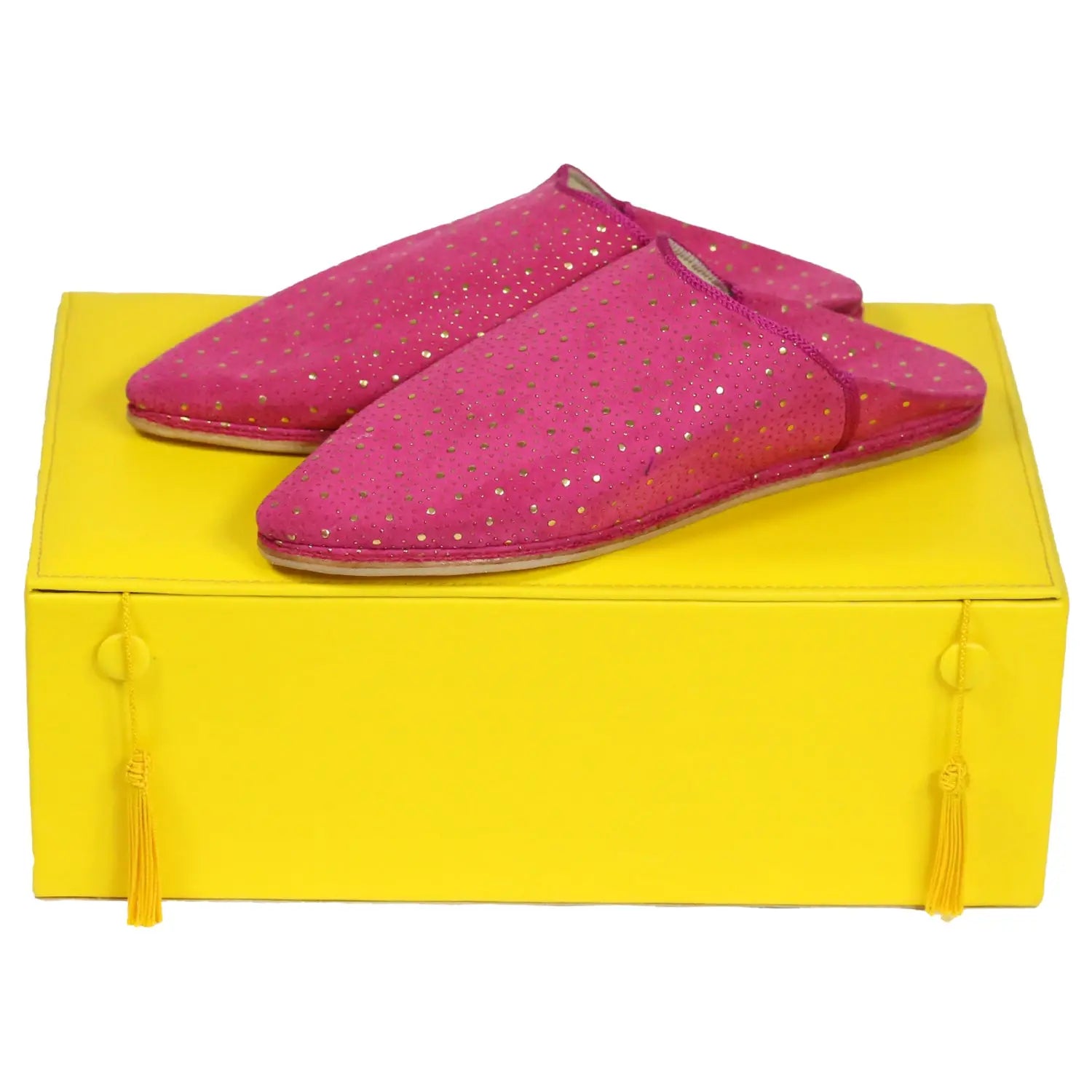 Biyadina Women's Fabric Pink Moroccan Babouches Leather Slippers Biyadina Store