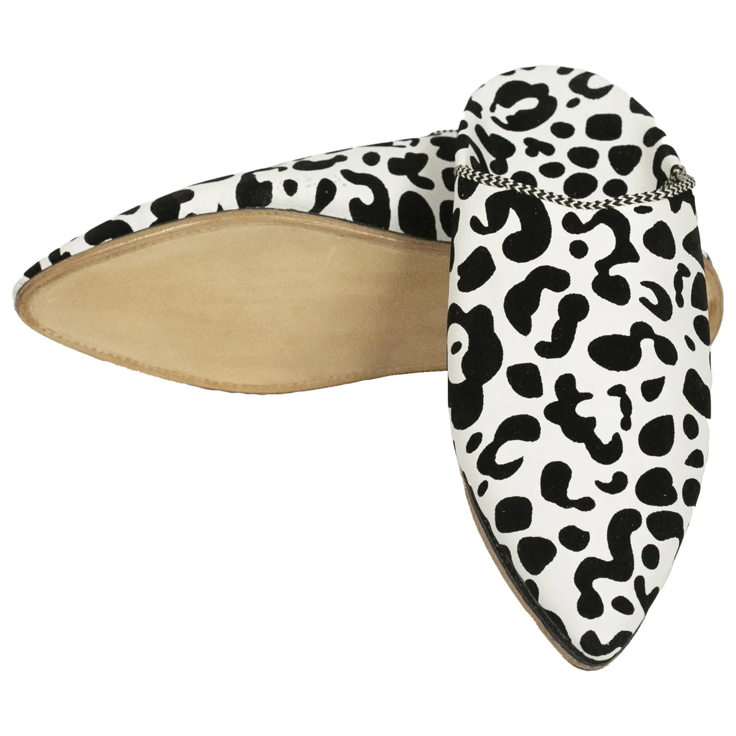 Biyadina Women's Fabric White Moroccan Babouches Leather Slippers Biyadina Store