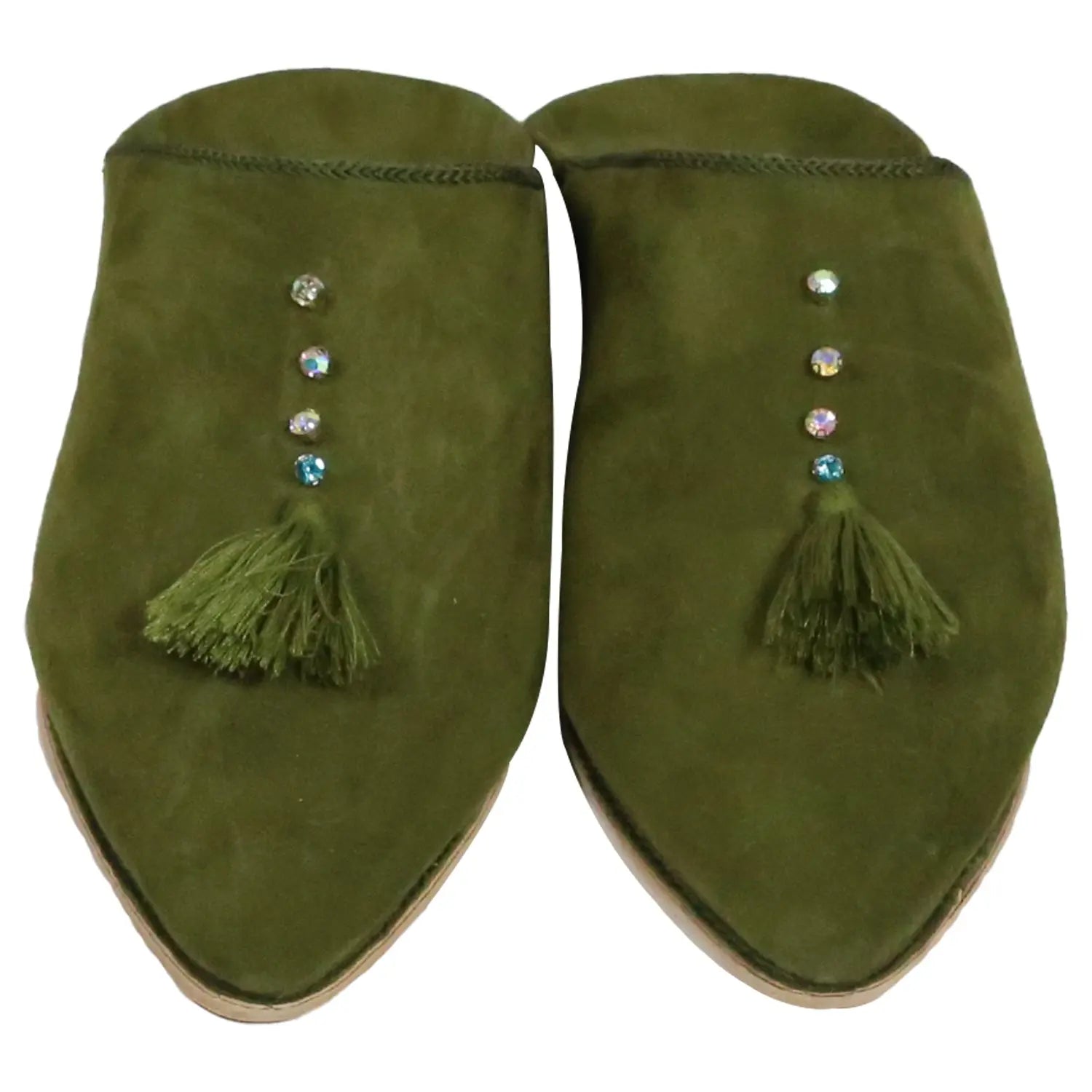Biyadina Women's Suede Chochia Green Moroccan Babouches Leather Slippers Biyadina Store