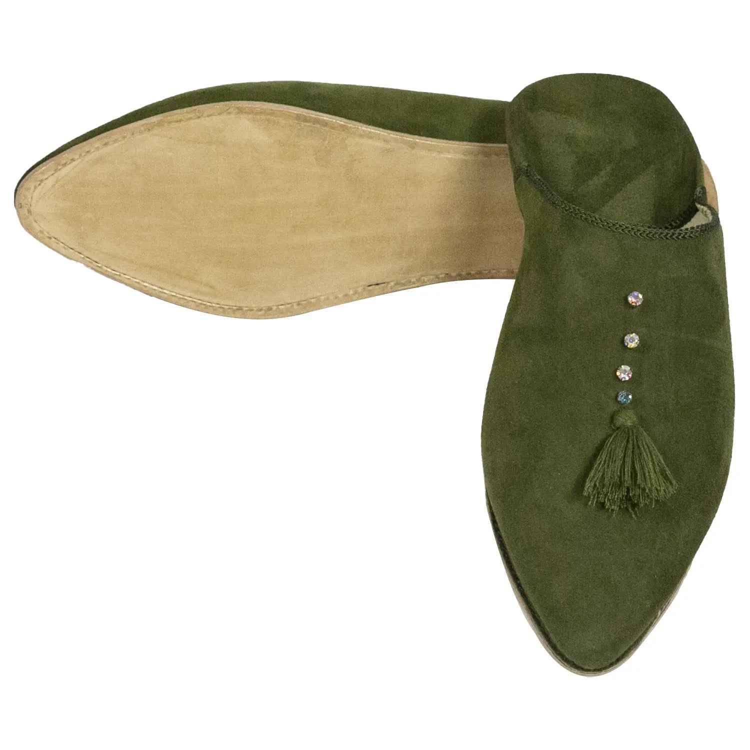 Biyadina Women's Suede Chochia Green Moroccan Babouches Leather Slippers Biyadina Store