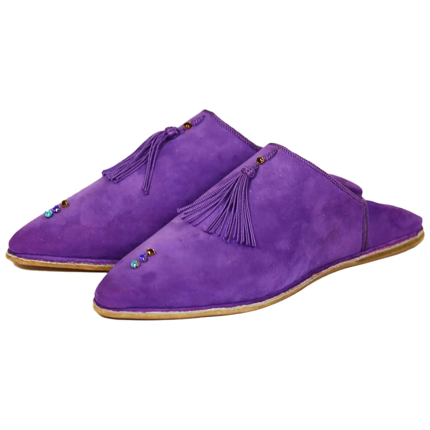 Biyadina Women's Suede Chochia Purple Moroccan Babouches Leather Slippers Biyadina Store
