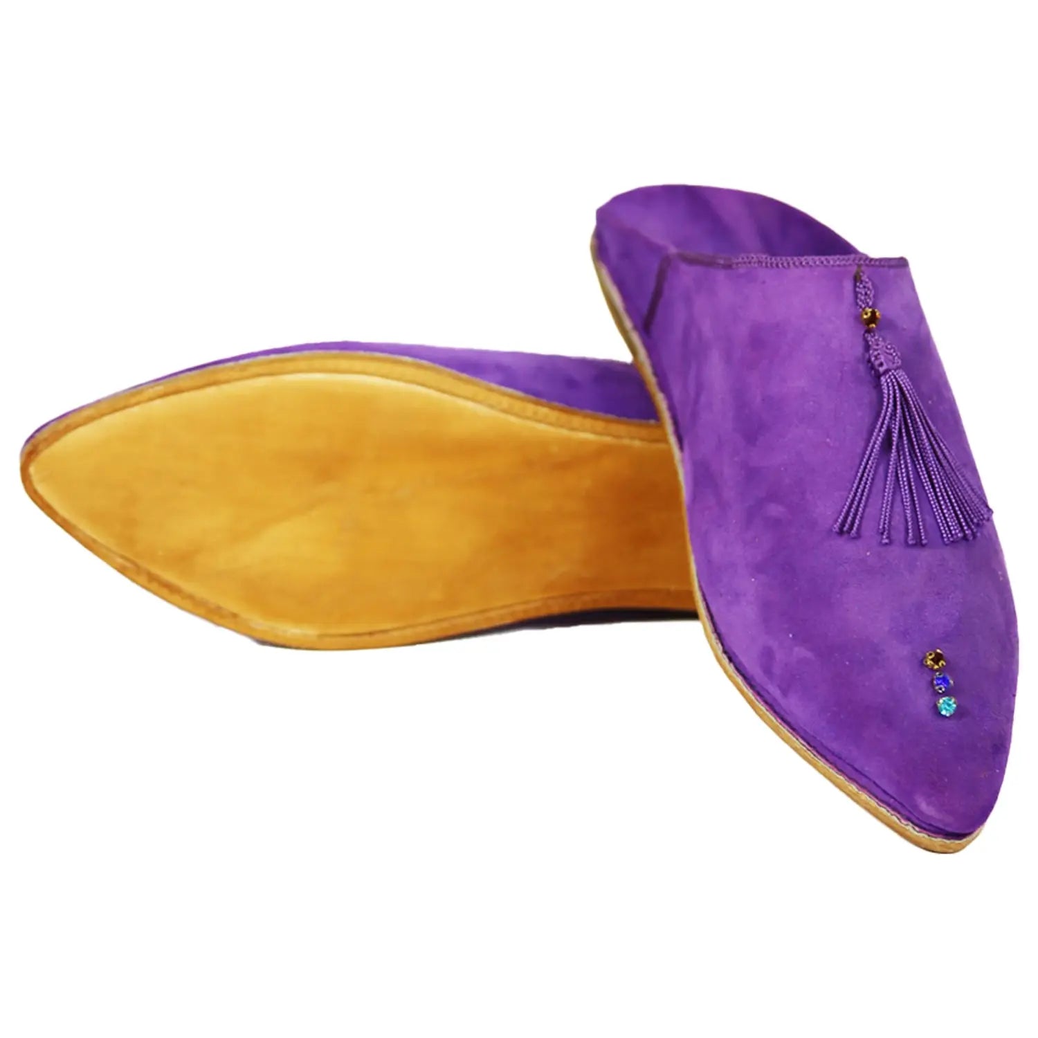 Biyadina Women's Suede Chochia Purple Moroccan Babouches Leather Slippers Biyadina Store