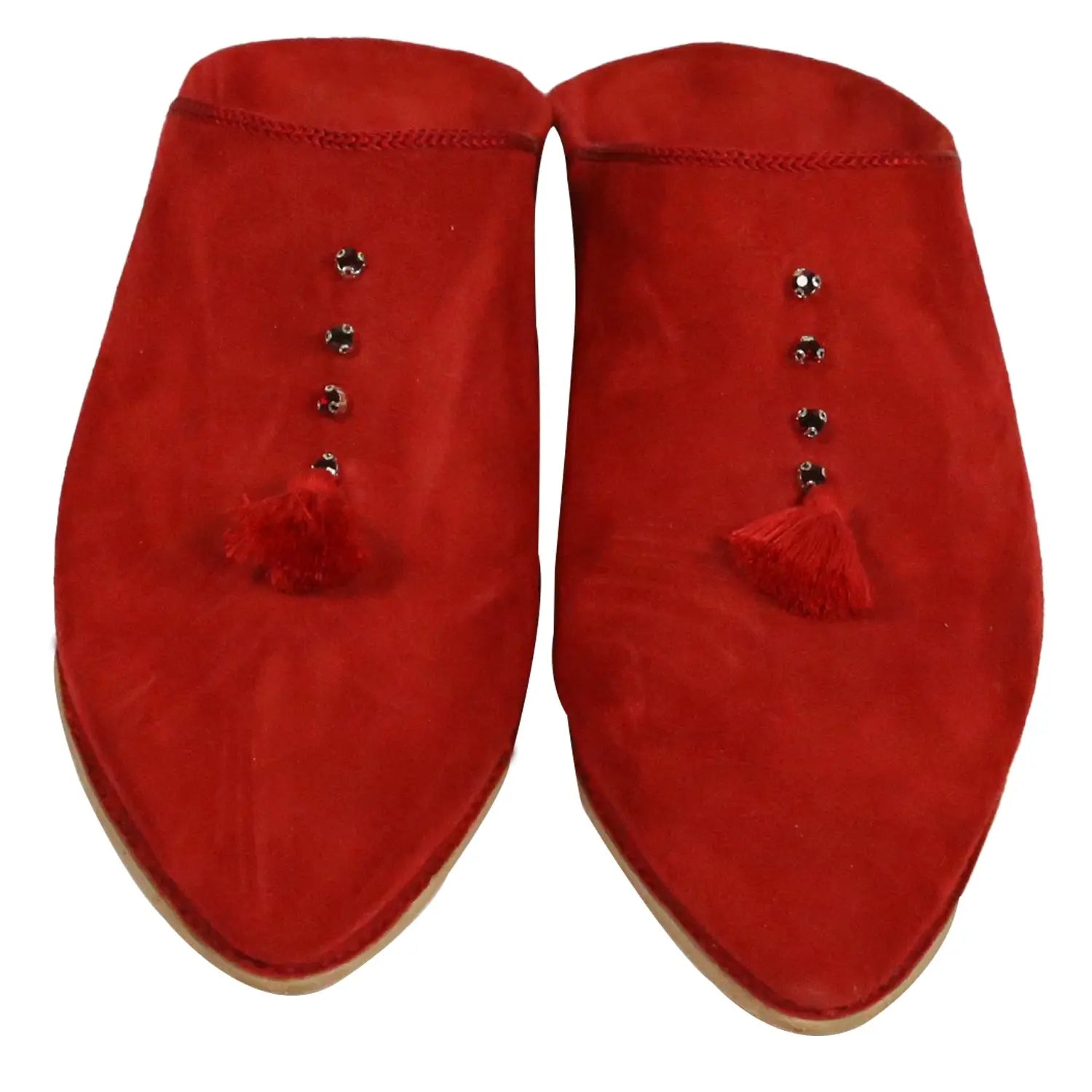 Biyadina Women's Suede Chochia Red Moroccan Babouches Leather Slippers Biyadina Store