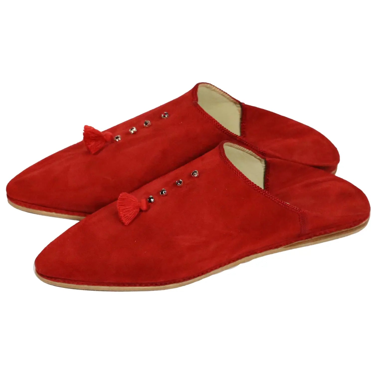 Biyadina Women's Suede Chochia Red Moroccan Babouches Leather Slippers Biyadina Store