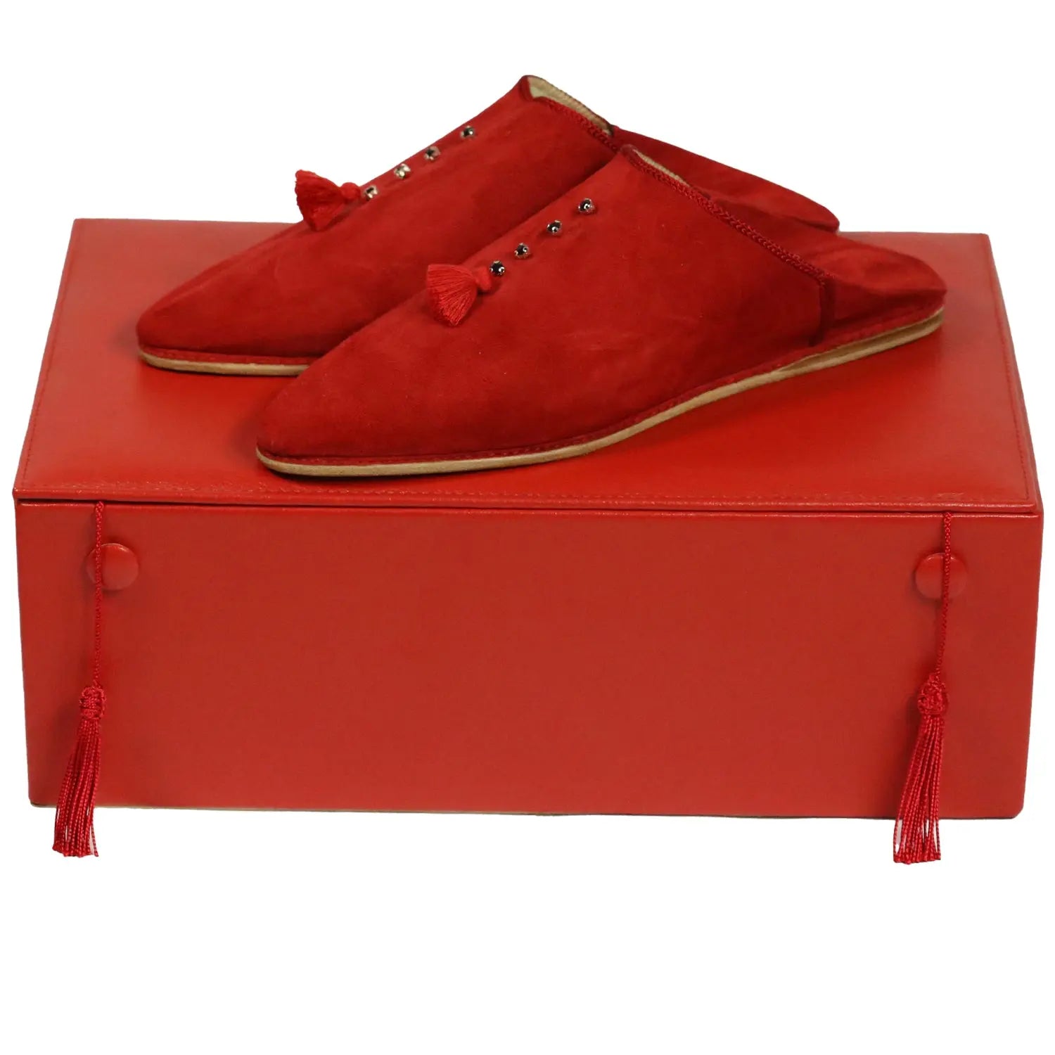 Biyadina Women's Suede Chochia Red Moroccan Babouches Leather Slippers Biyadina Store