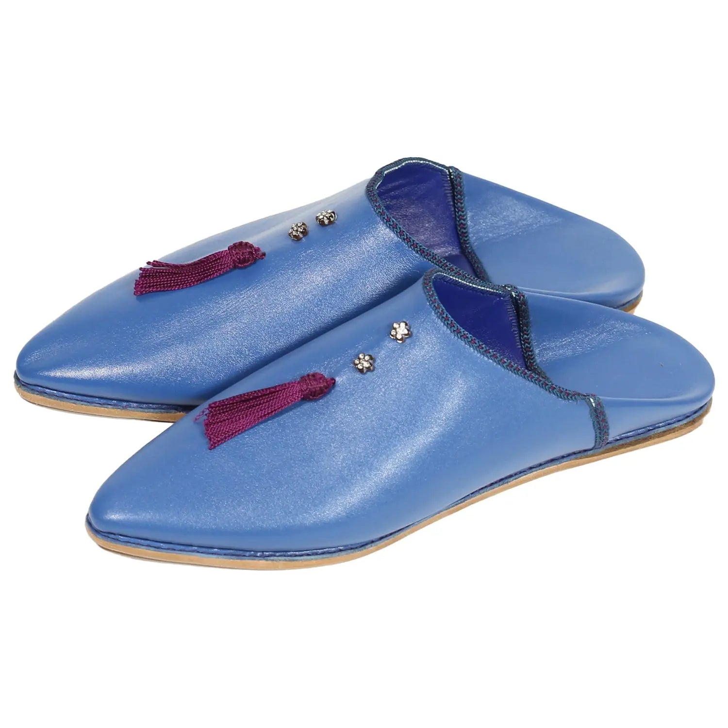 Biyadina Women's Suede Khemissa Navy Red Moroccan Babouches Leather Slippers Biyadina Store