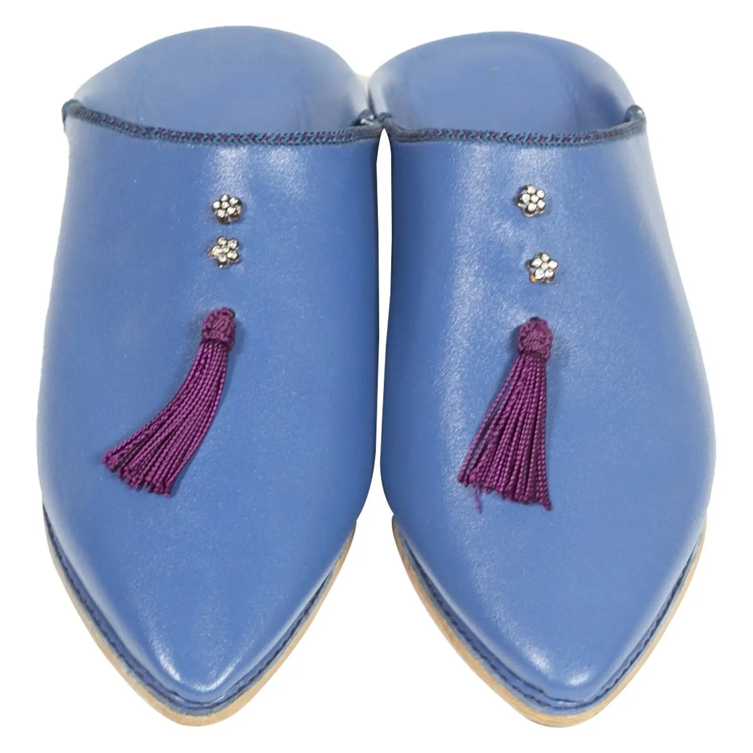 Biyadina Women's Suede Khemissa Navy Red Moroccan Babouches Leather Slippers Biyadina Store