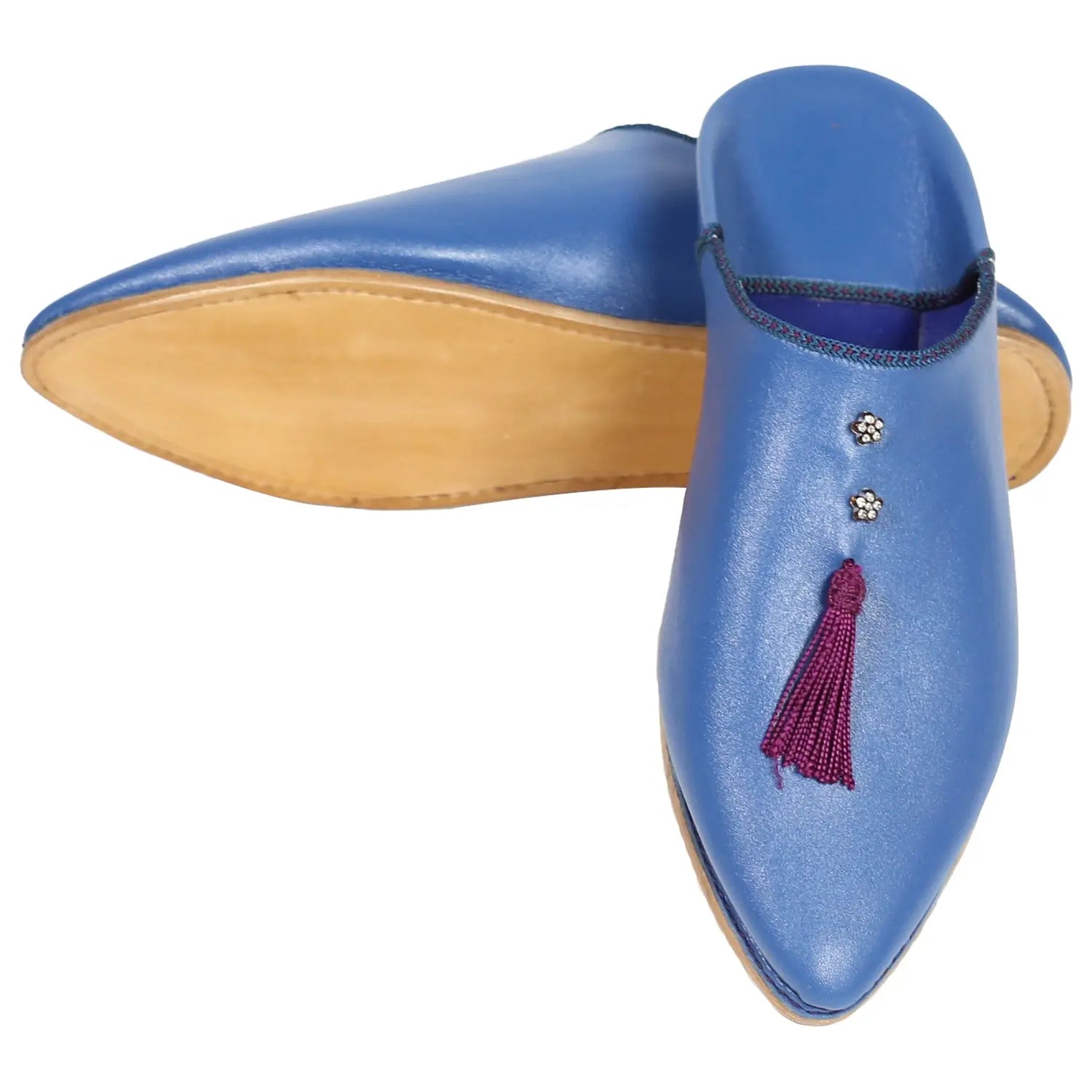 Biyadina Women's Suede Khemissa Navy Red Moroccan Babouches Leather Slippers Biyadina Store