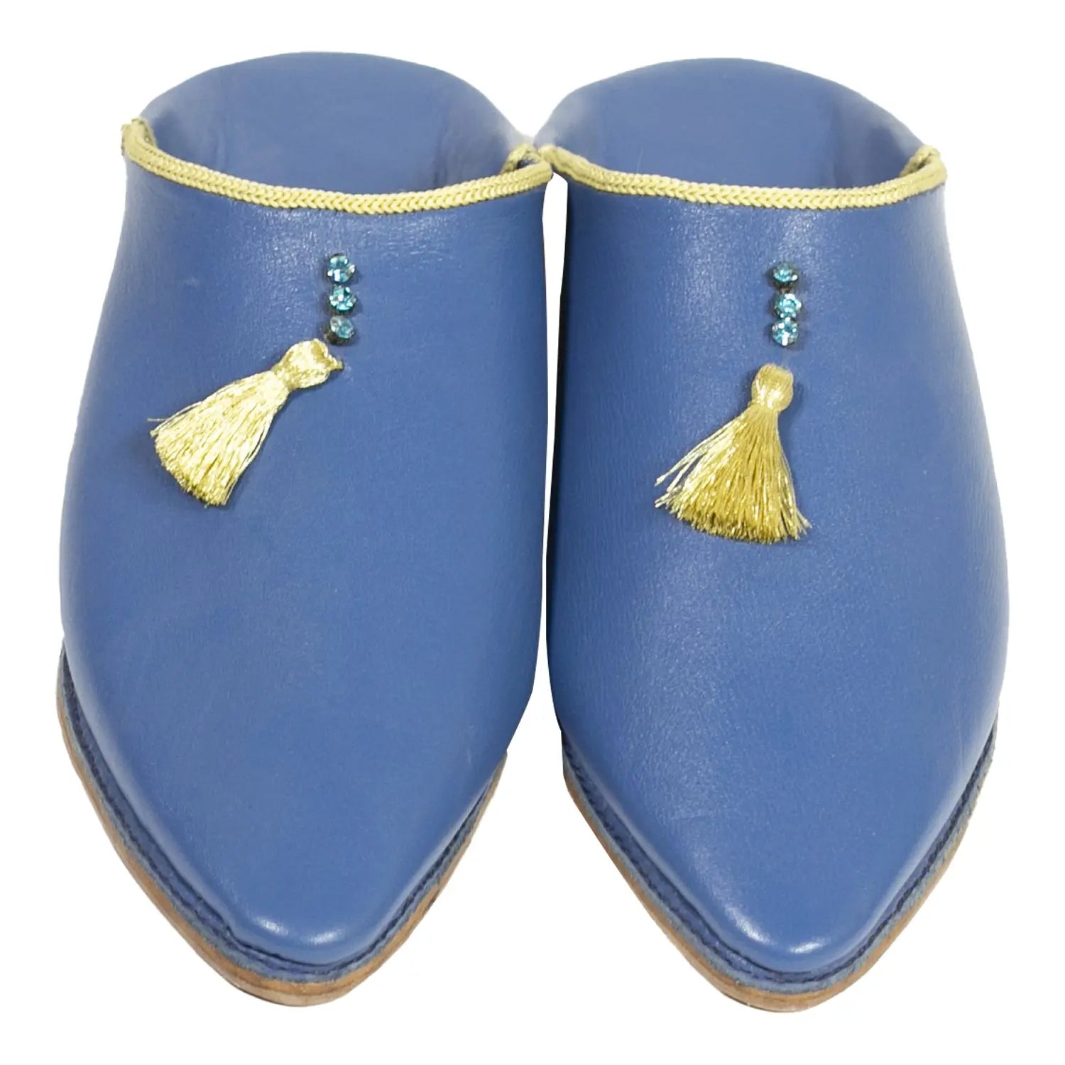 Biyadina Women's Suede Khemissa Navy Yellow Moroccan Babouches Leather Slippers Biyadina Store