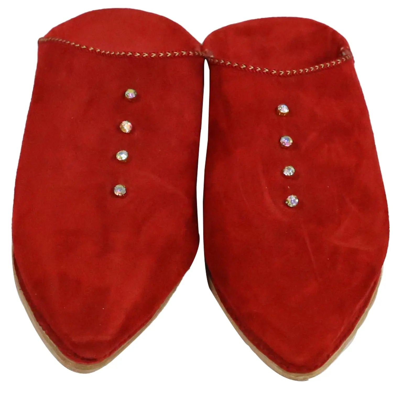 Biyadina Women's Suede Pearls Red Moroccan Babouches Leather Slippers Biyadina Store